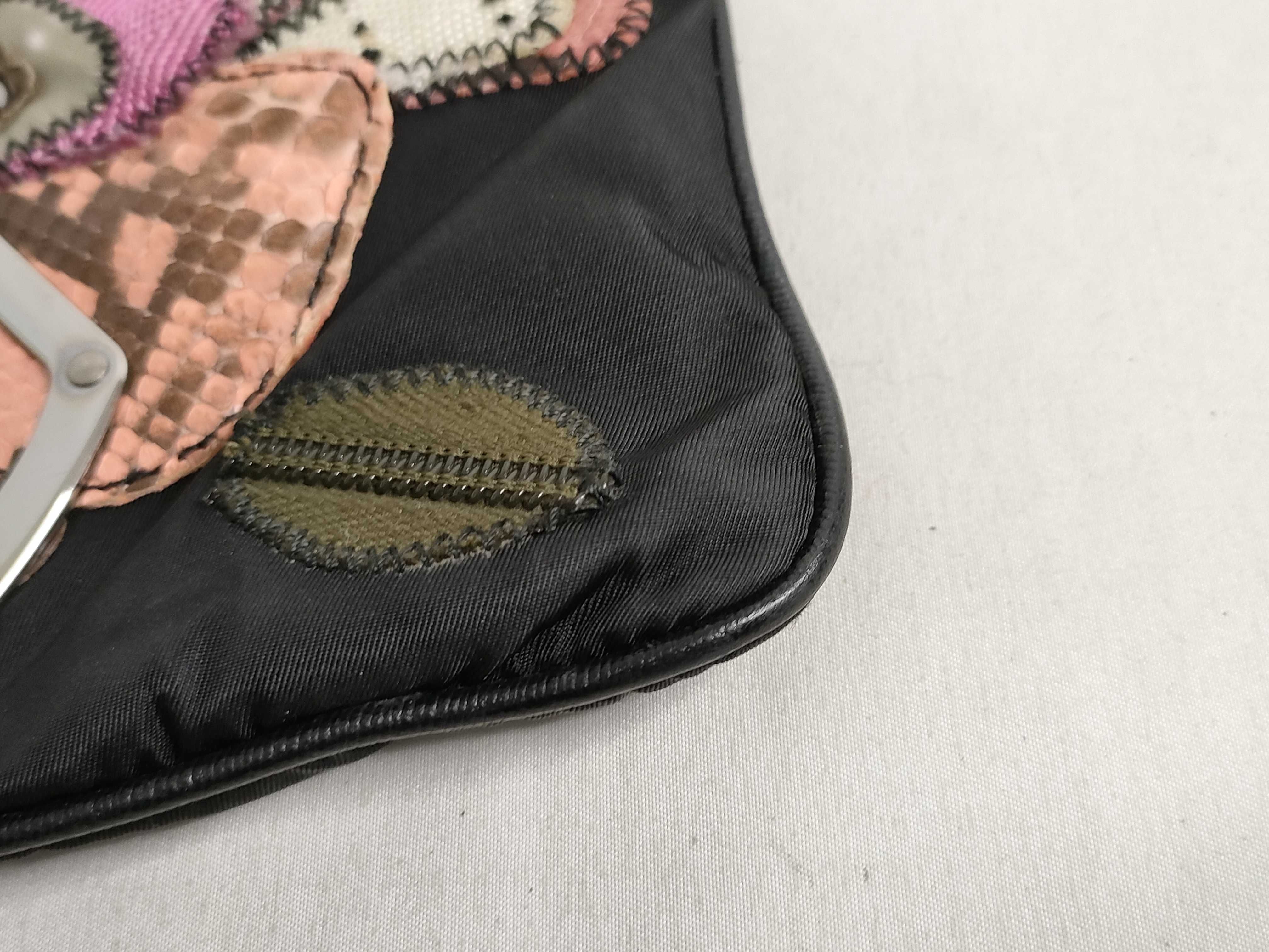Nylon Prada Flower Embroidered Shoulder Bag Nylon Black Shoulder Bag — view 6