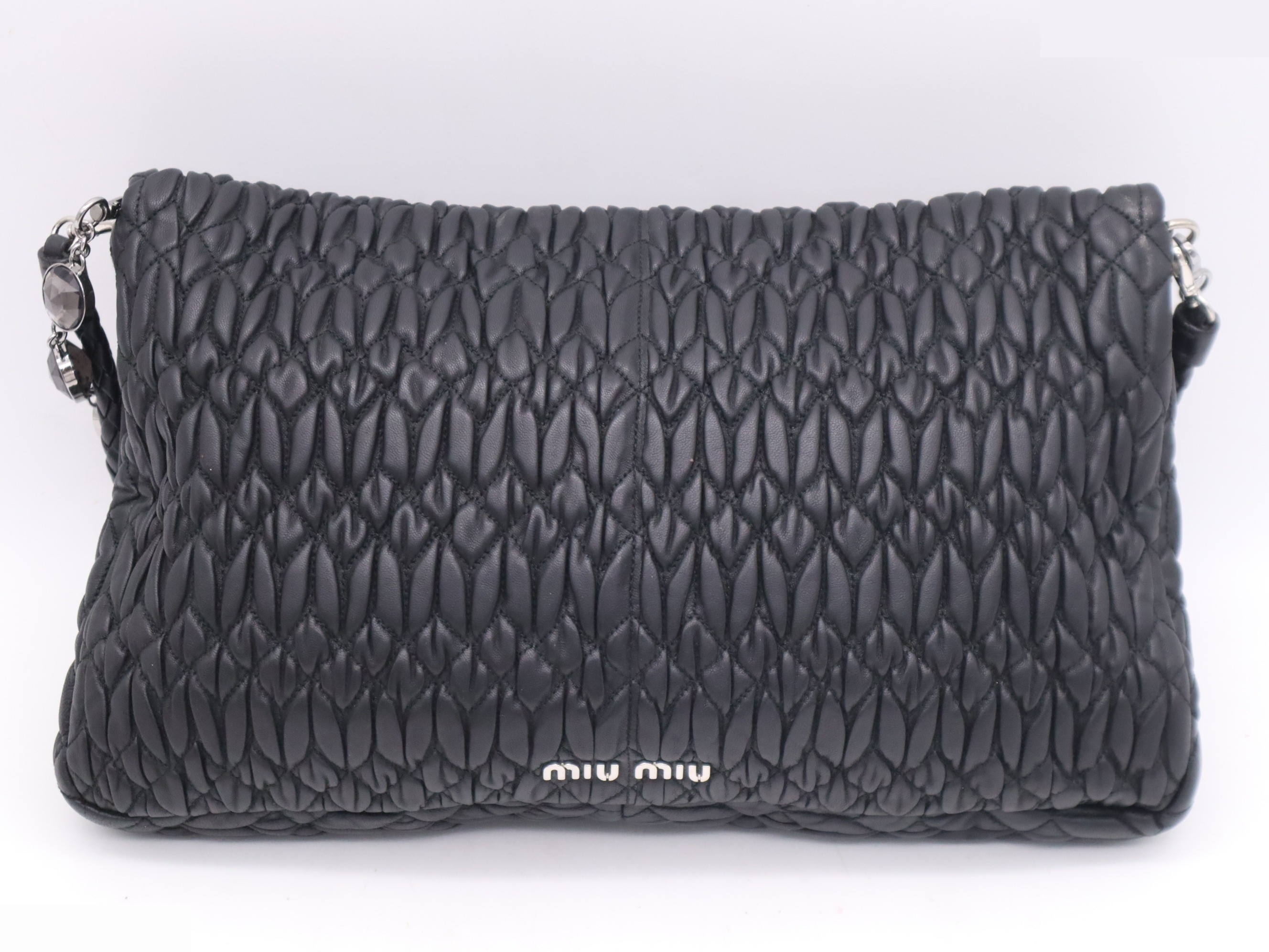 Leather Matelassé Nappa Crystal Handbag with 2 Shoulder Straps — view 2