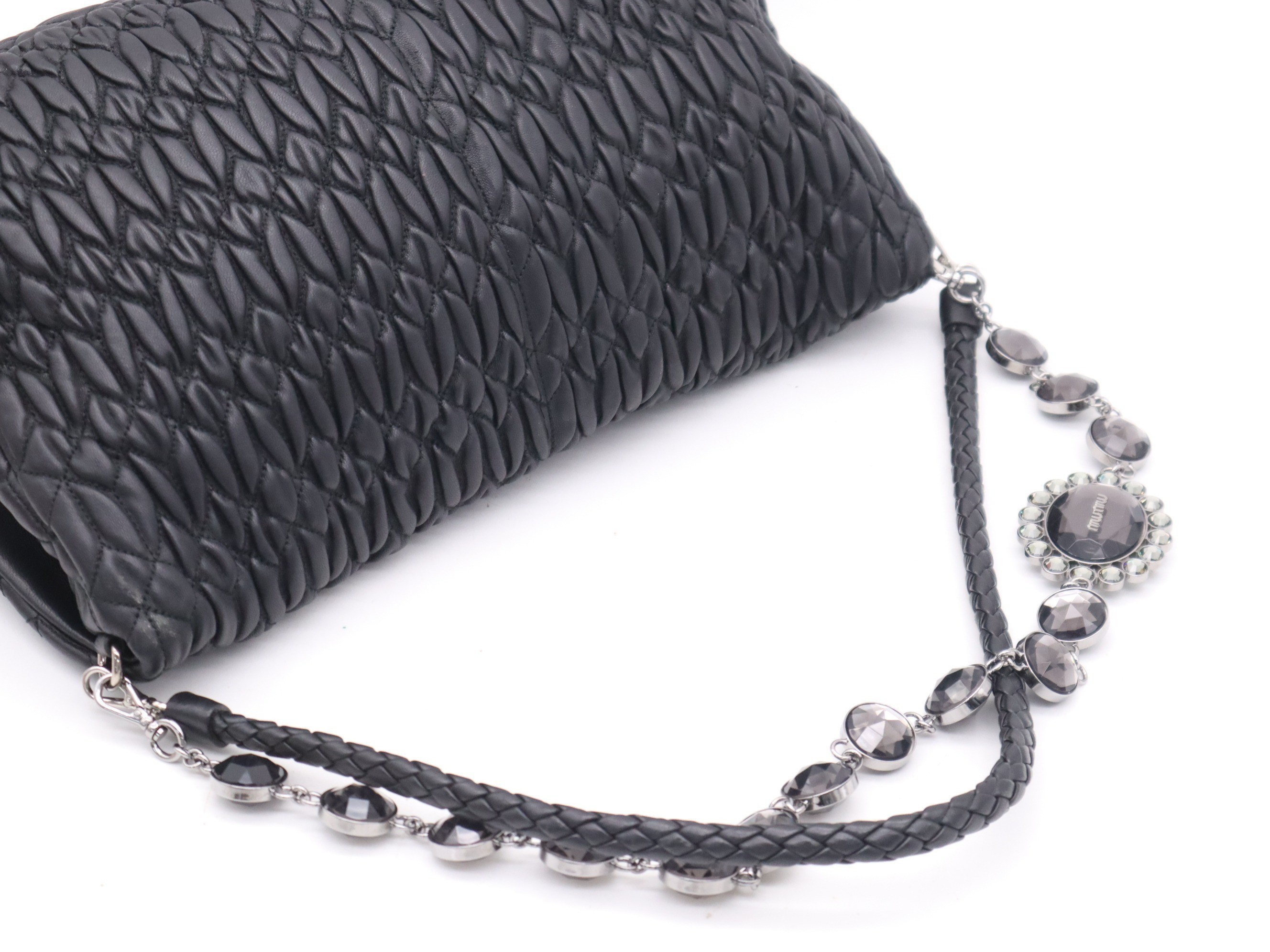 Leather Matelassé Nappa Crystal Handbag with 2 Shoulder Straps — view 6