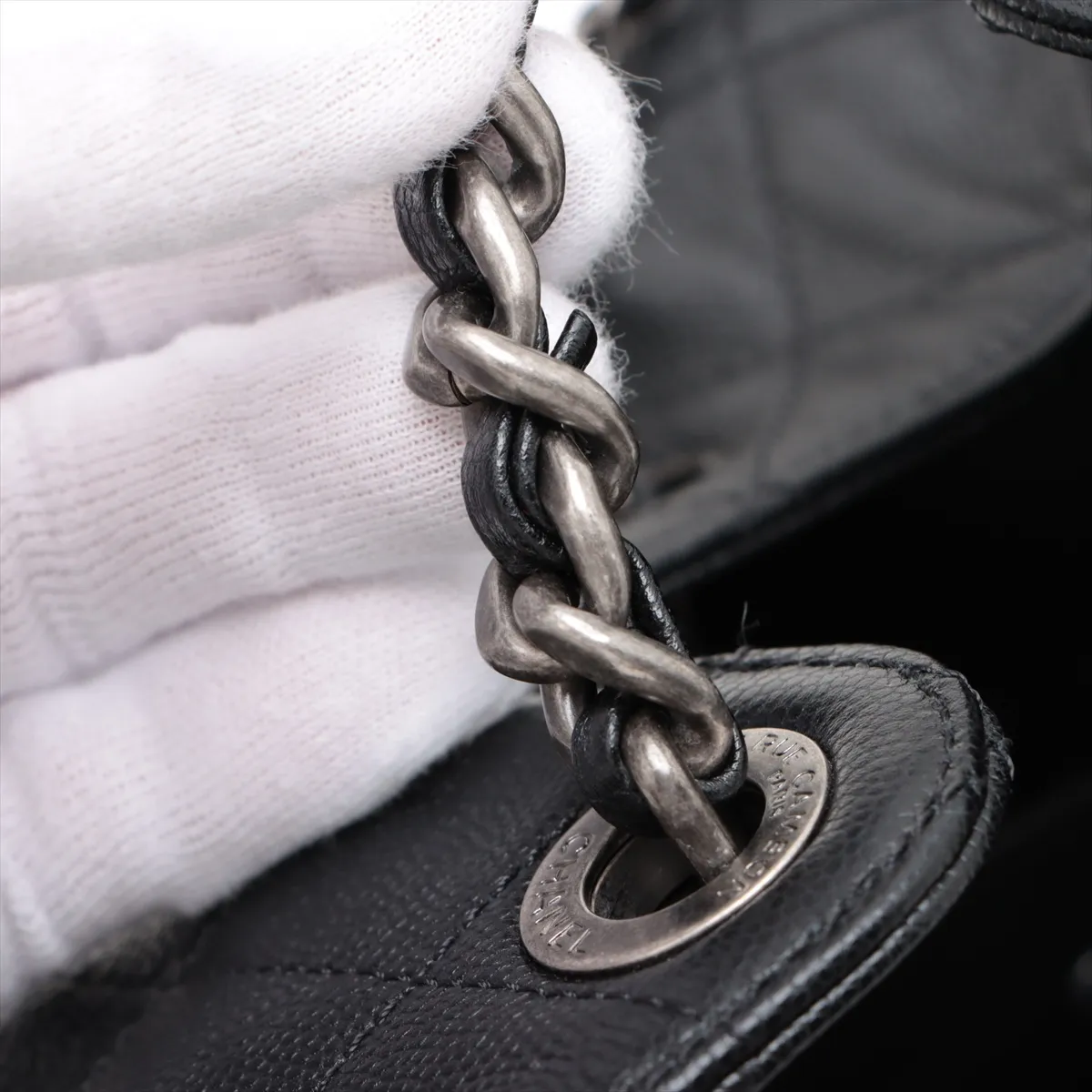 [Individually wrapped] Chanel 25 Large Caviar Skin Chain Shoulder Bag Black Gunmetal Hardware T02UXHNG Random Plate AS5553 — view 14