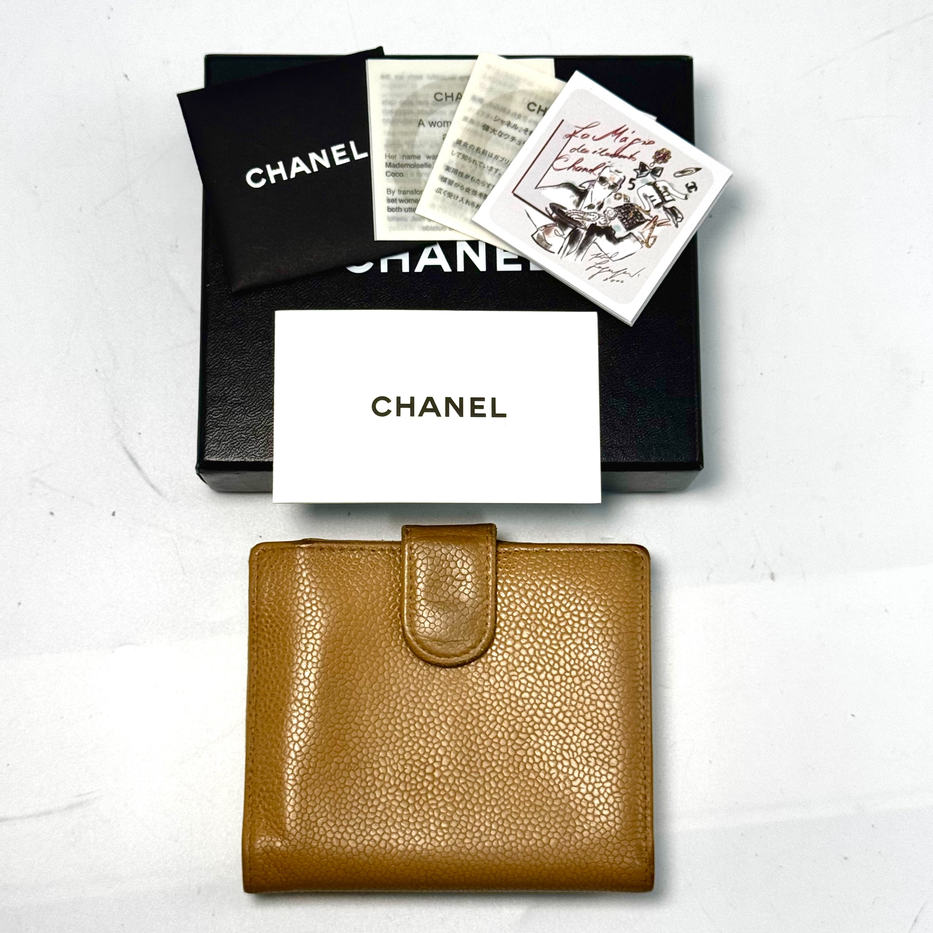 Caviar Skin Coco Mark Compact Wallet, Beige — view 2