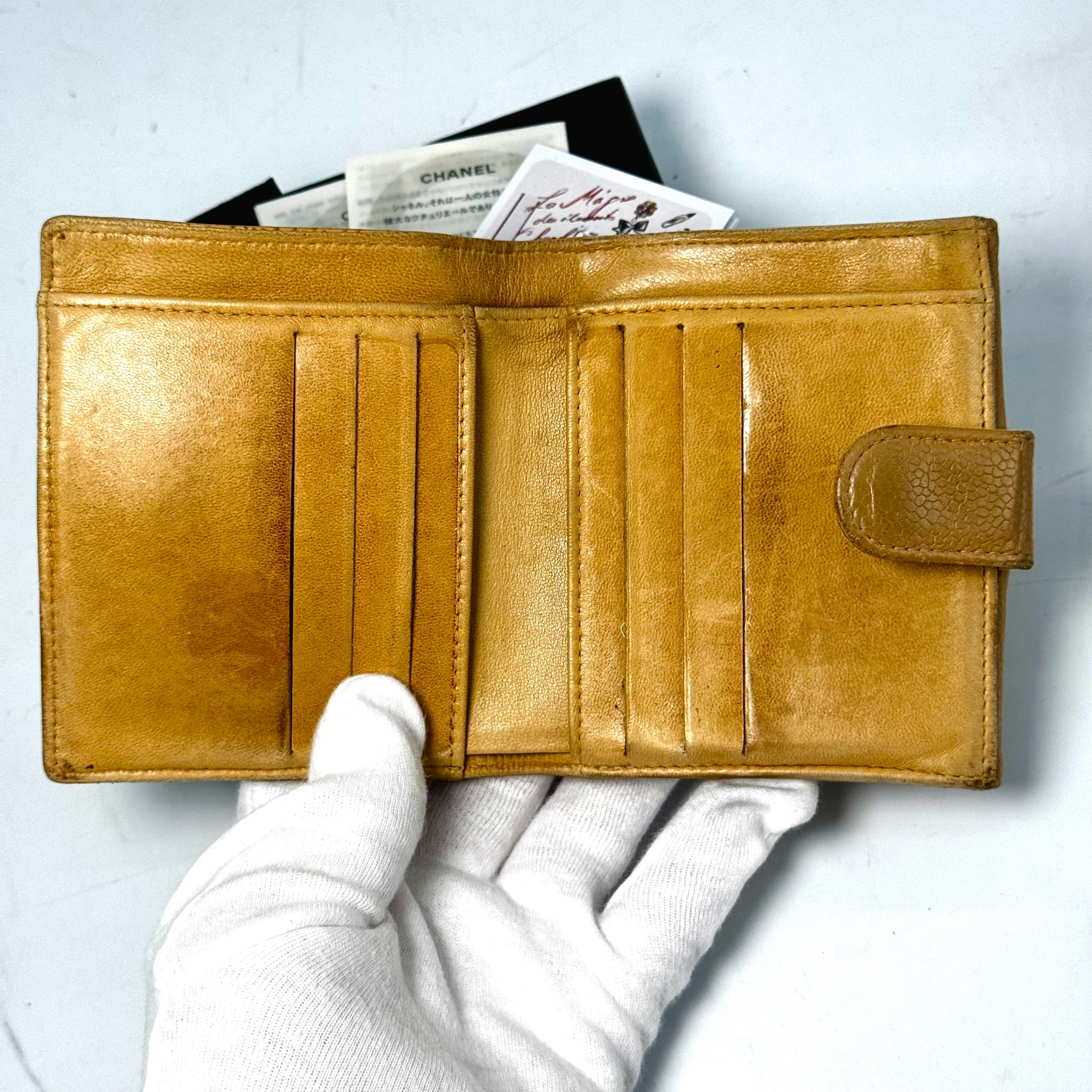 Caviar Skin Coco Mark Compact Wallet, Beige — view 4