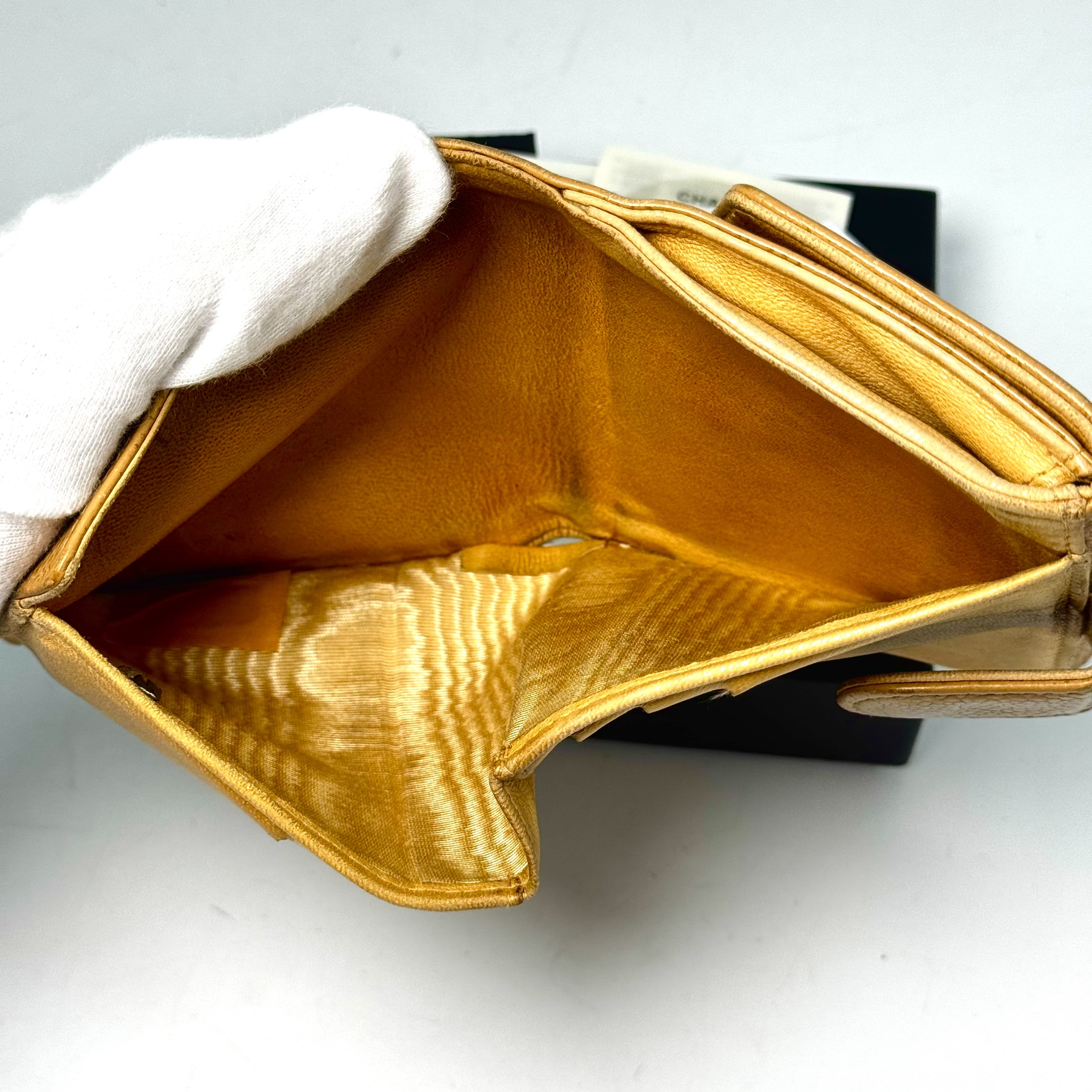 Caviar Skin Coco Mark Compact Wallet, Beige — view 5