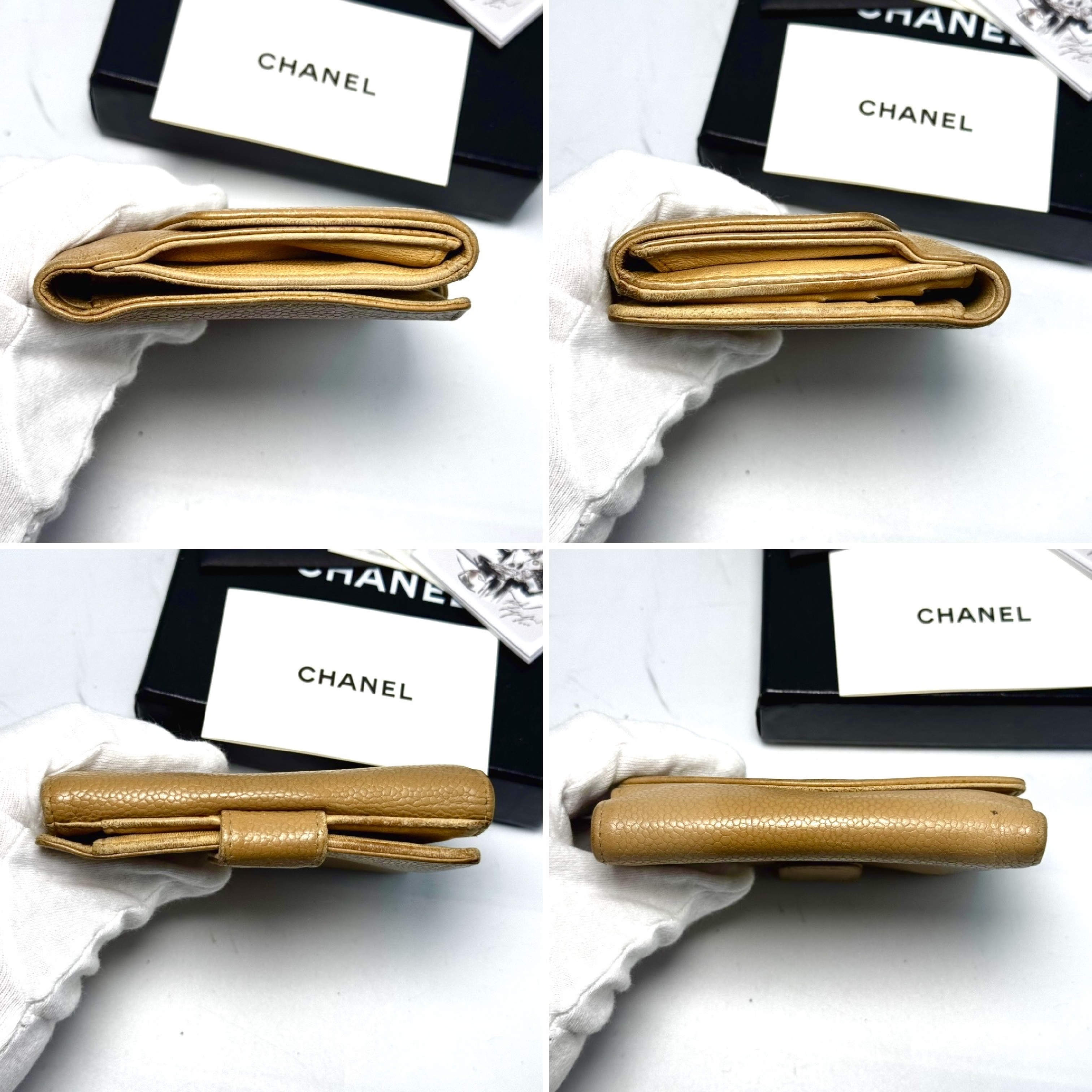 Caviar Skin Coco Mark Compact Wallet, Beige — view 7