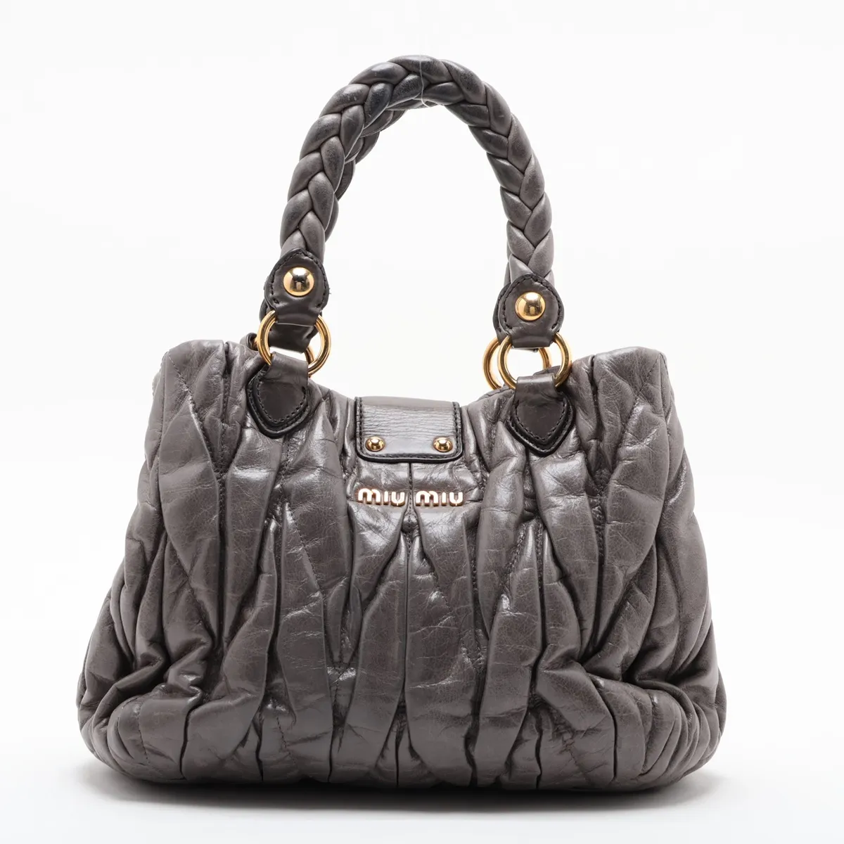 Matelassé Leather 2-Way Handbag, Gray — view 2
