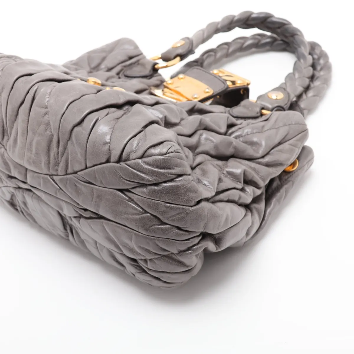 Matelassé Leather 2-Way Handbag, Gray — view 3