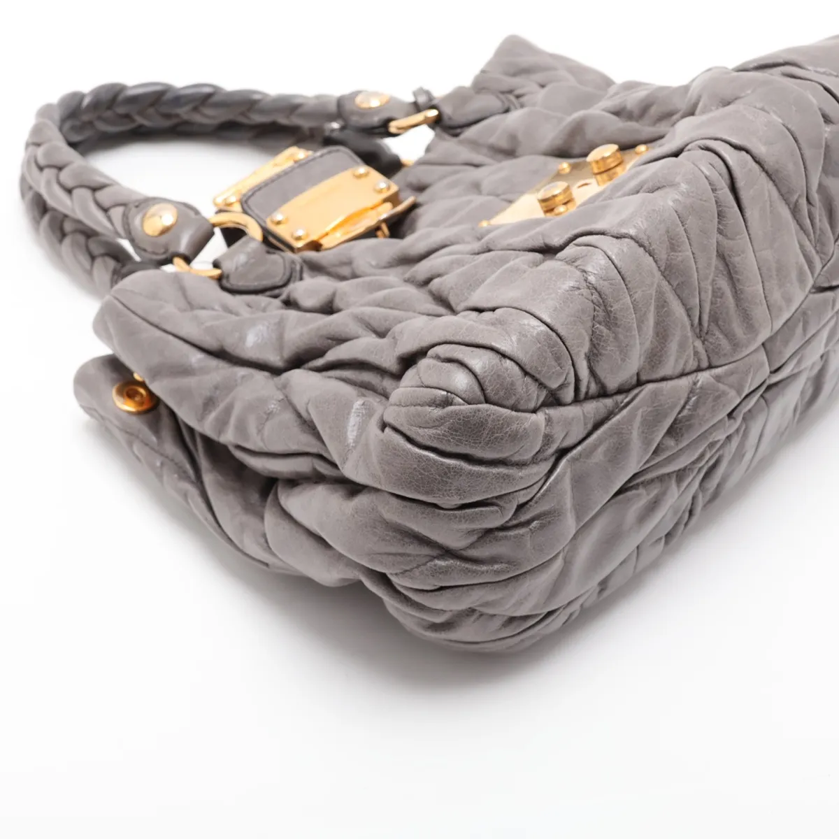 Matelassé Leather 2-Way Handbag, Gray — view 4