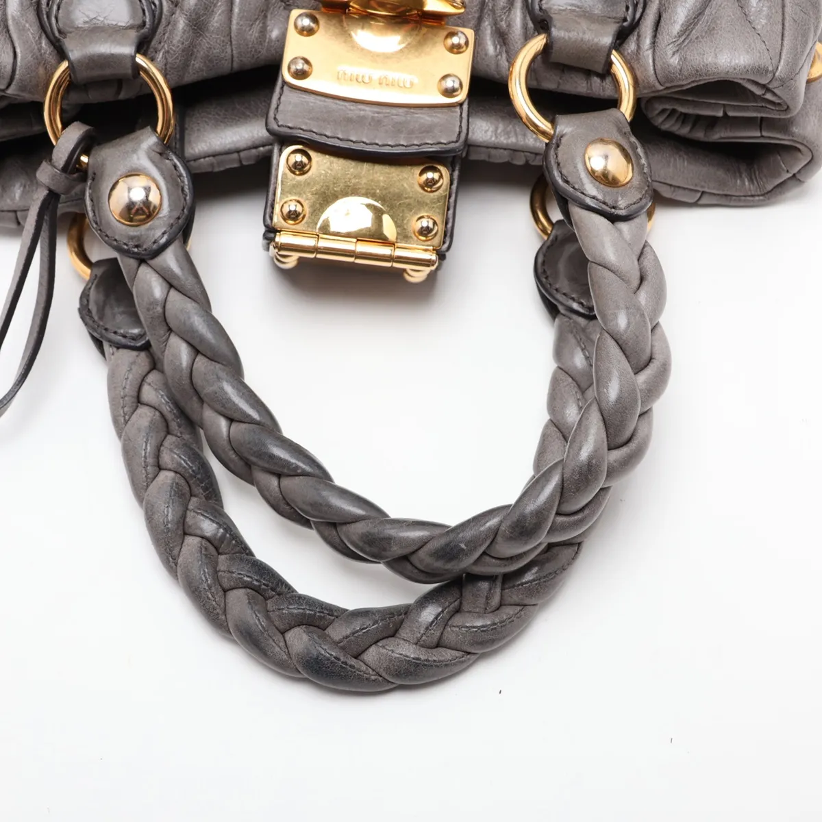 Matelassé Leather 2-Way Handbag, Gray — view 5
