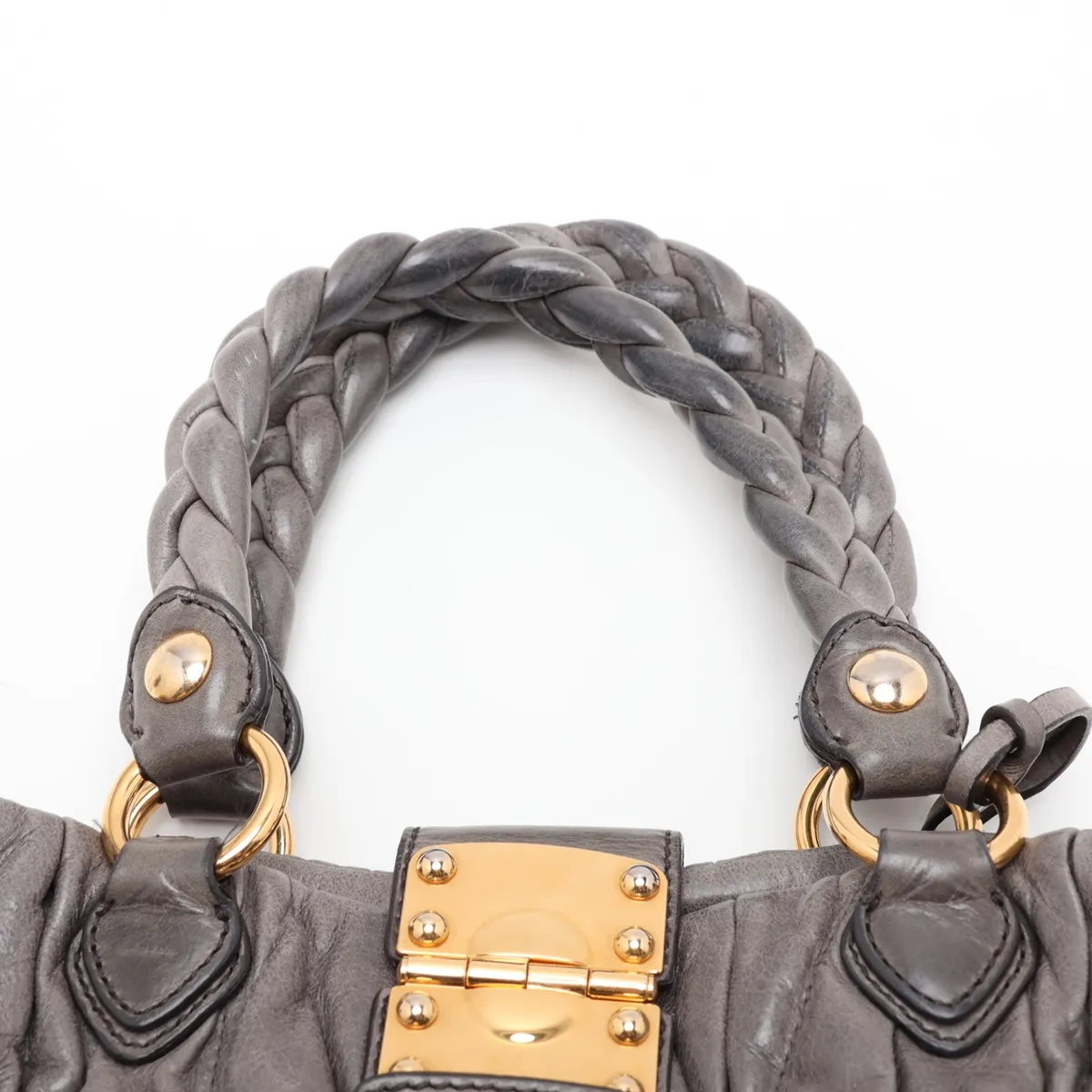 Matelassé Leather 2-Way Handbag, Gray — view 6