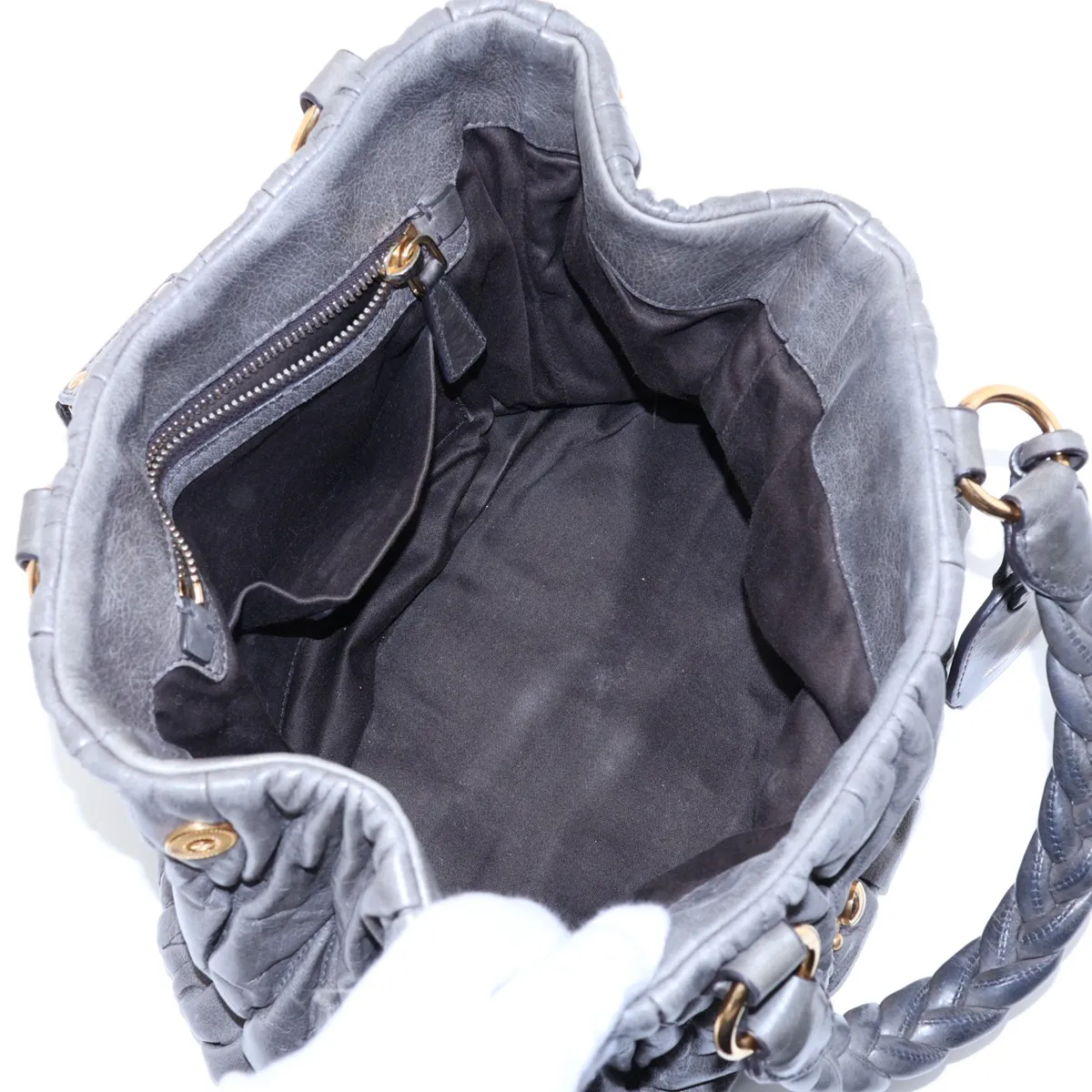 Matelassé Leather 2-Way Handbag, Gray — view 8