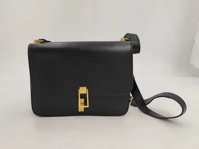 CarreBox Shoulder & Crossbody Bag, Black with Gold Buckle