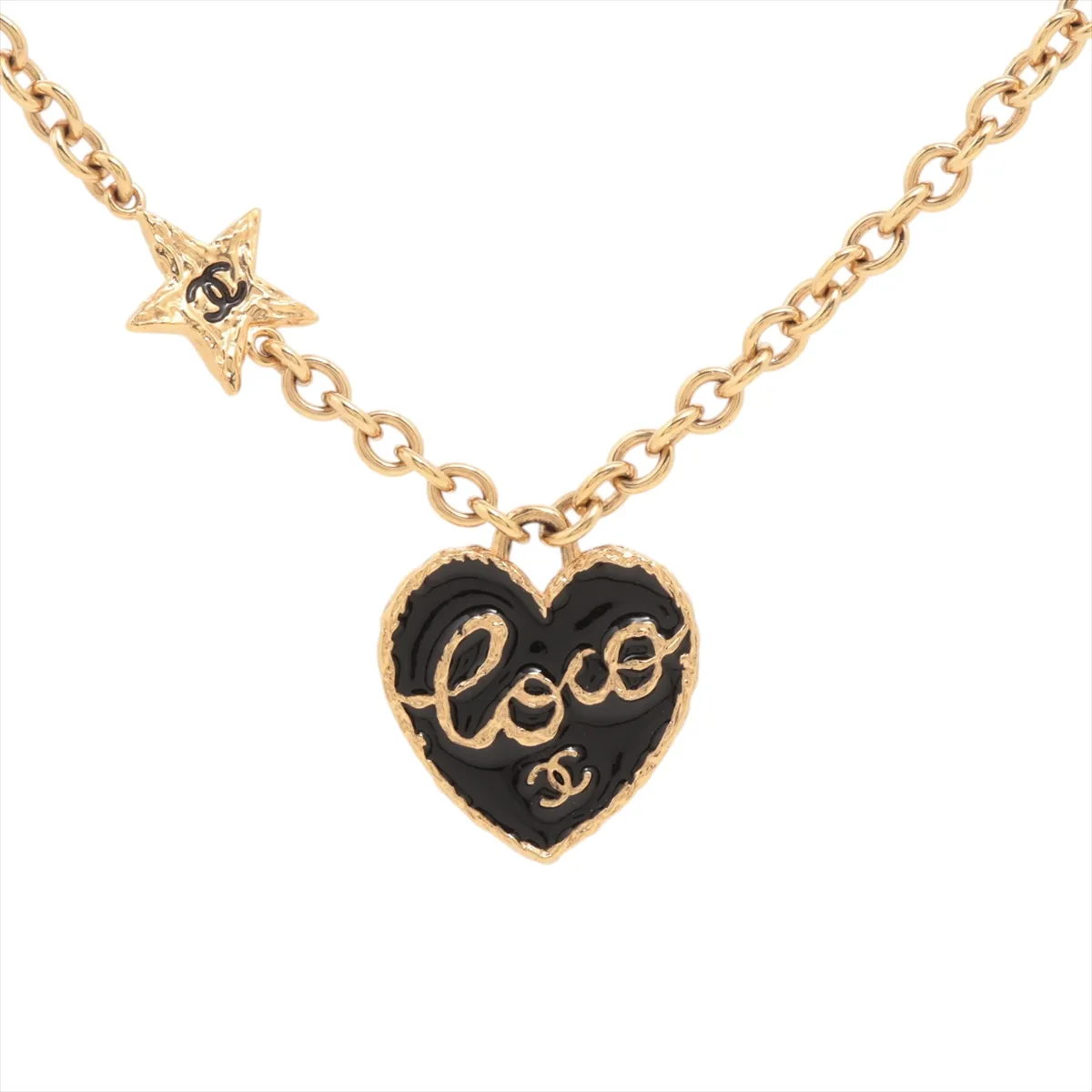 Coco Mark Star & Heart B24P Necklace, GP Black x Gold, with