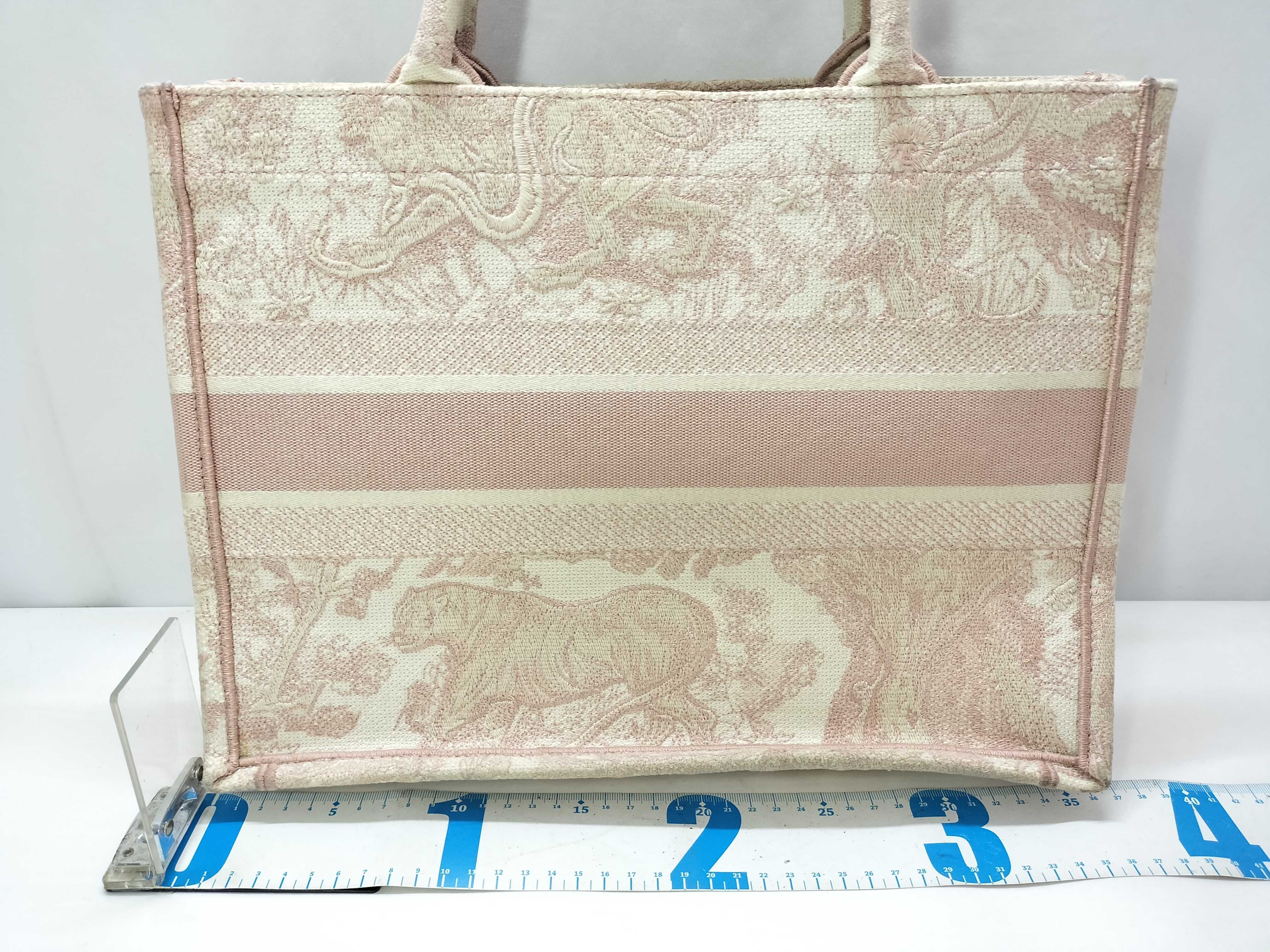 Toile de Jouy Embroidery Book Tote Medium Canvas Tote Bag Pink Tote Bag — view 2