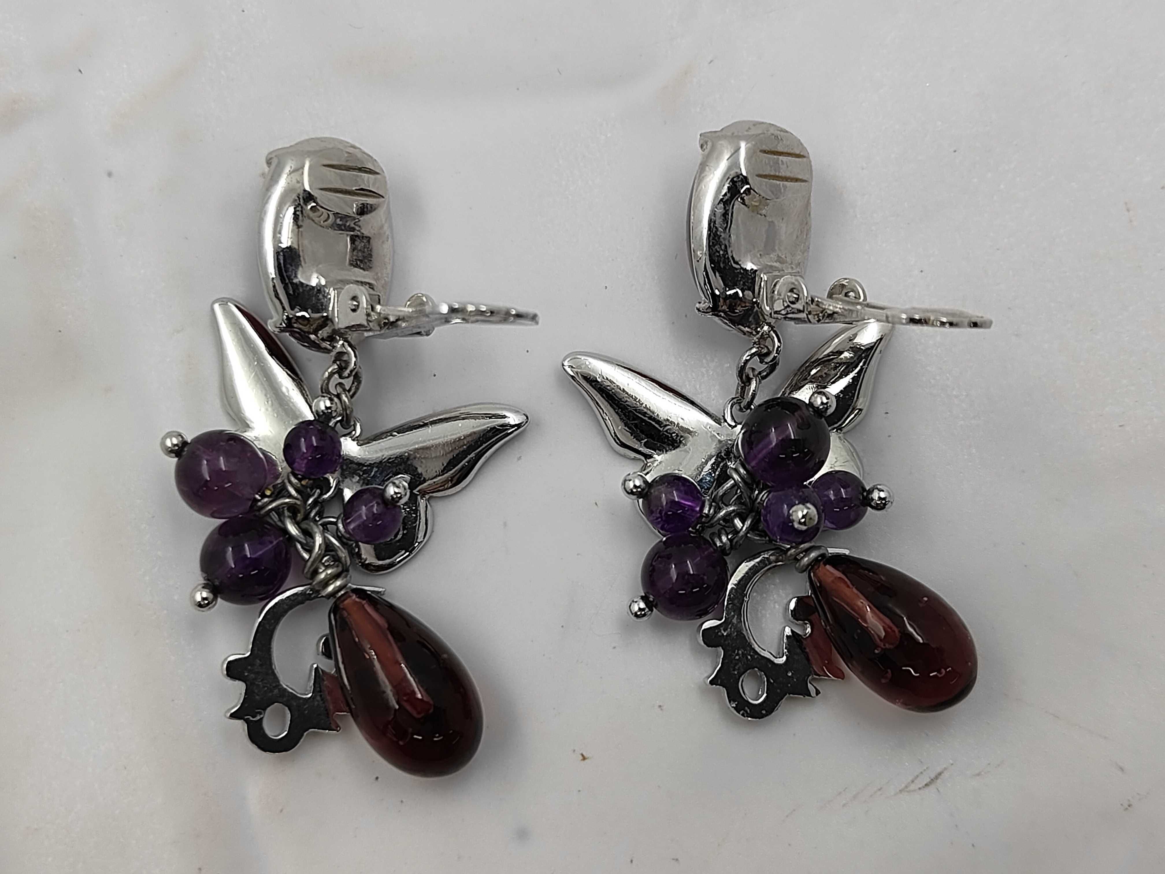 Butterfly Colored Stone Silver Earrings — view 2