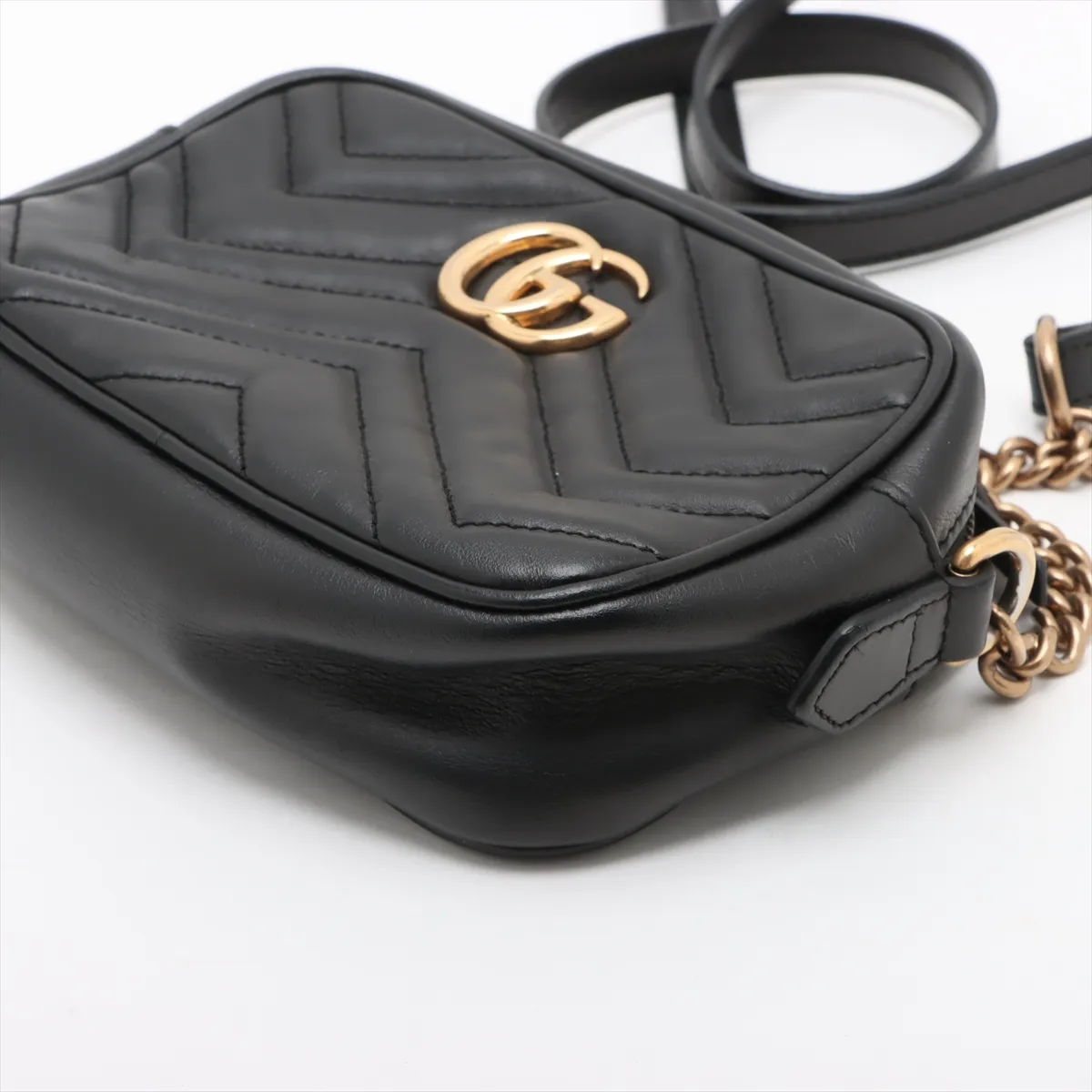 GG Marmont Leather Chain Shoulder Bag Black 448065 — view 3