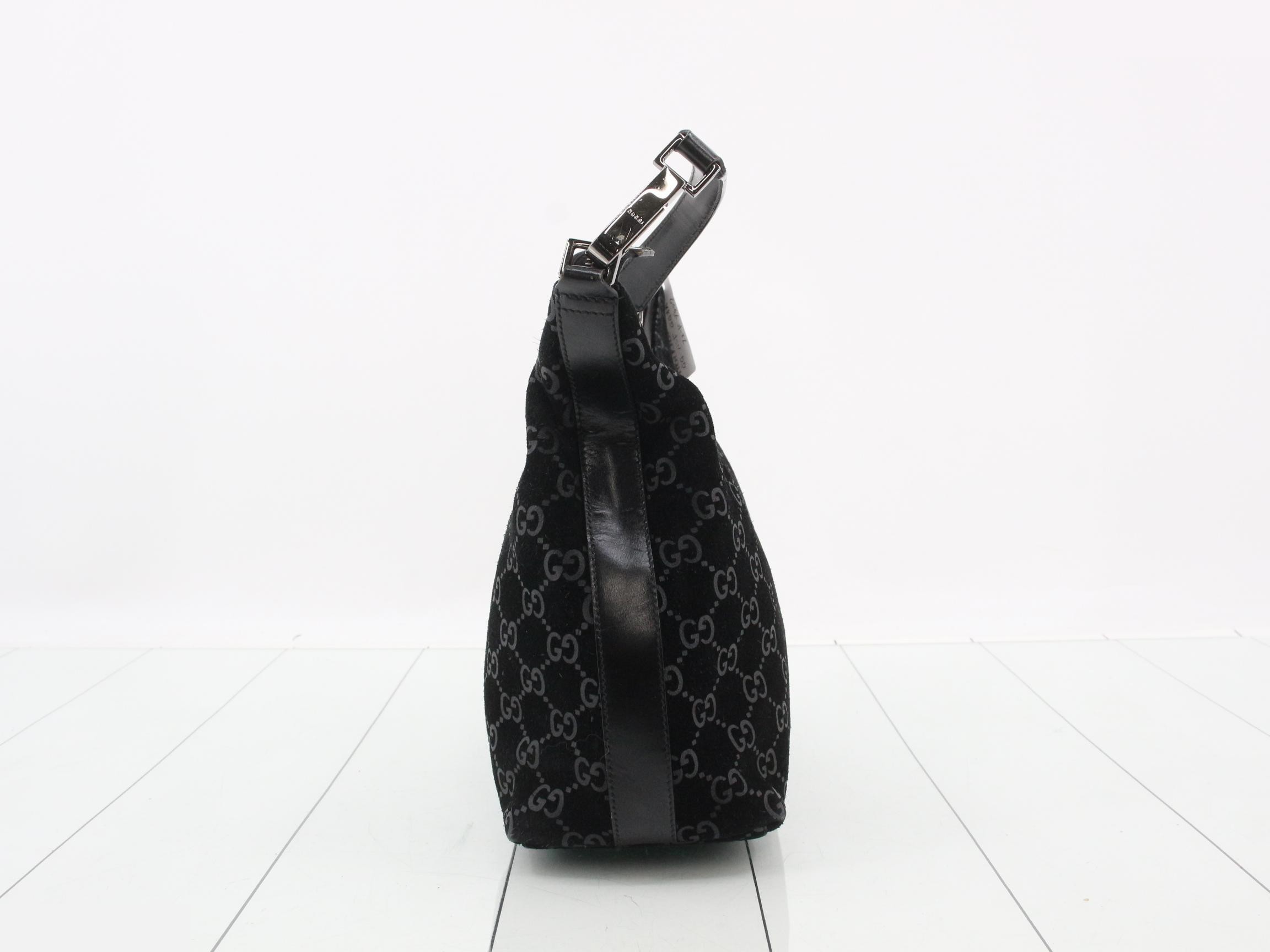 Handbag, GG pattern, suede, black — view 3