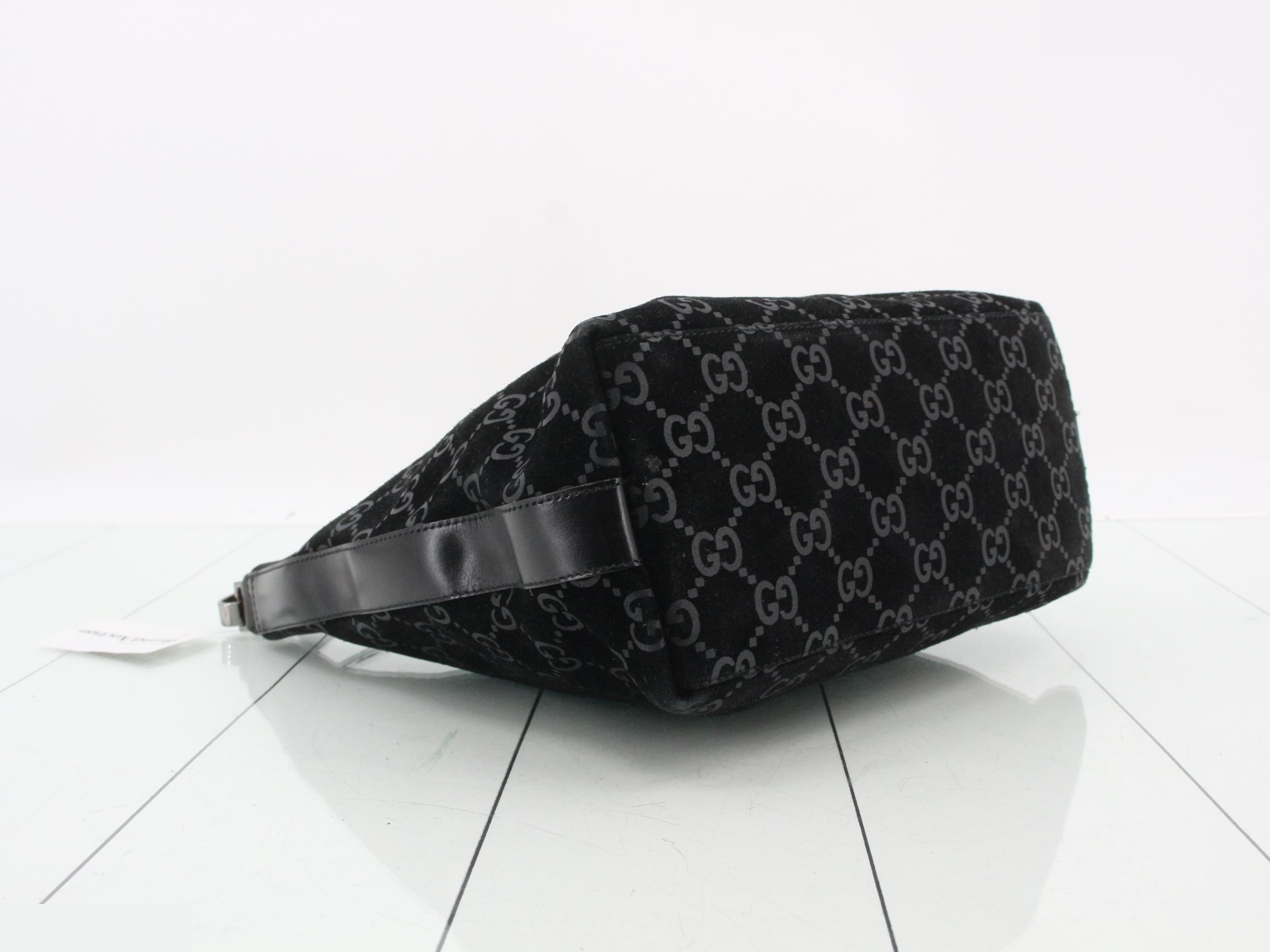 Handbag, GG pattern, suede, black — view 5