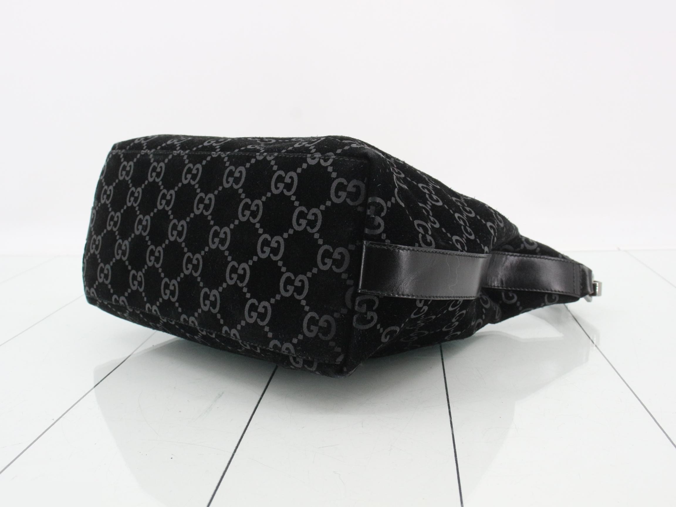 Handbag, GG pattern, suede, black — view 6