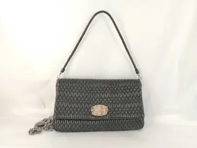Crystal Black Wrinkled Sheepskin Shoulder Bag