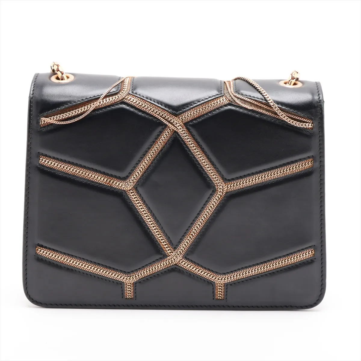 Serpenti Leather Chain Shoulder Bag, Black, with Mirror — view 2