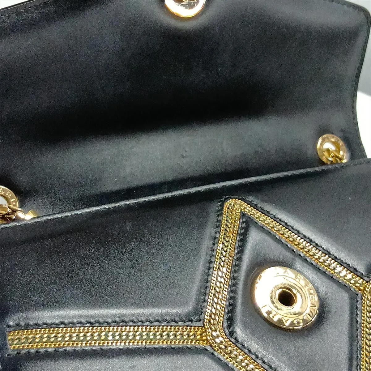 Serpenti Leather Chain Shoulder Bag, Black, with Mirror — view 13