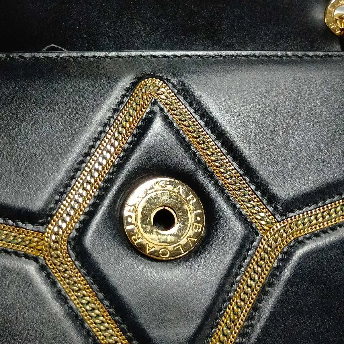 Serpenti Leather Chain Shoulder Bag, Black, with Mirror — view 14