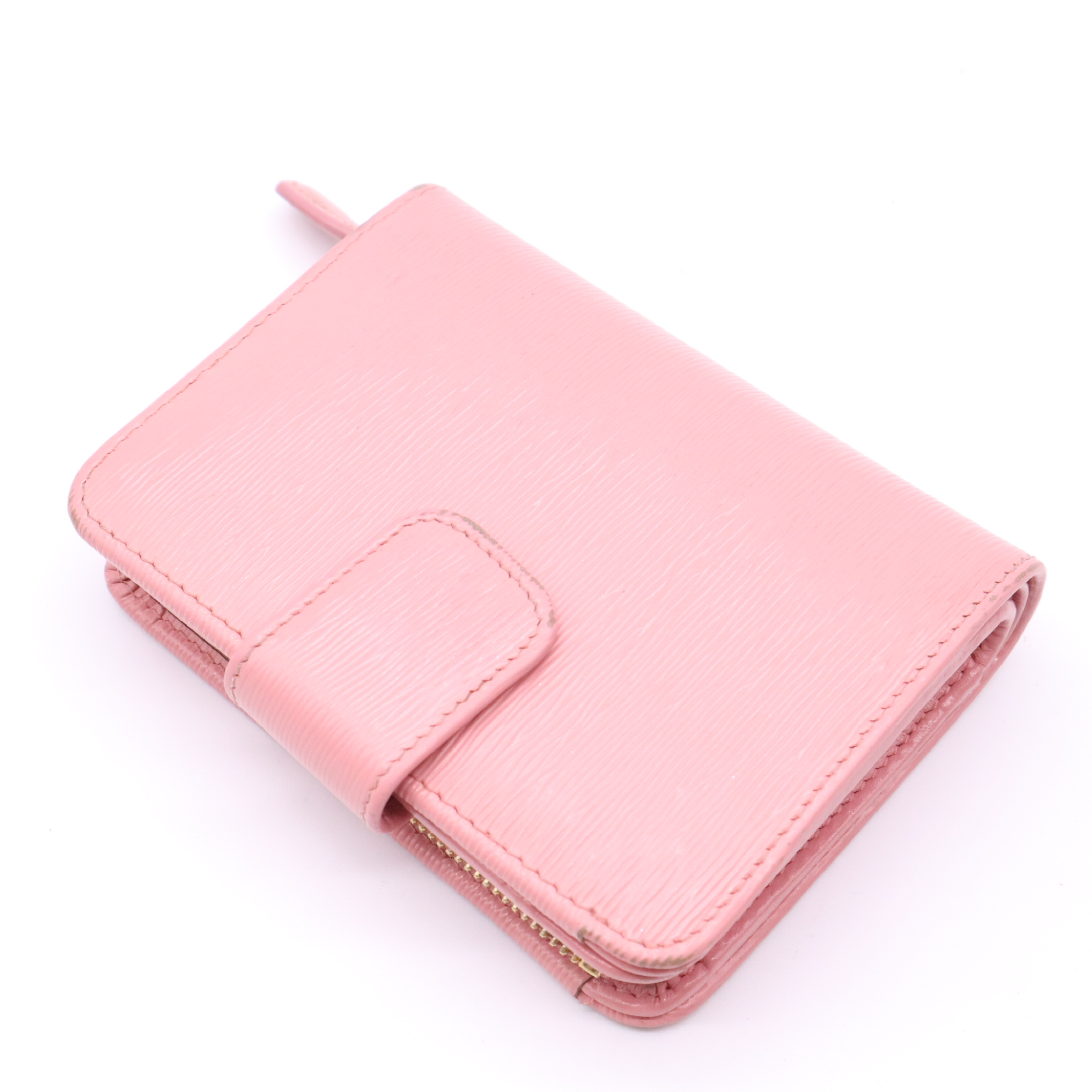 1ML018 Saffiano Leather Compact Wallet, Pink, with Box. — view 2