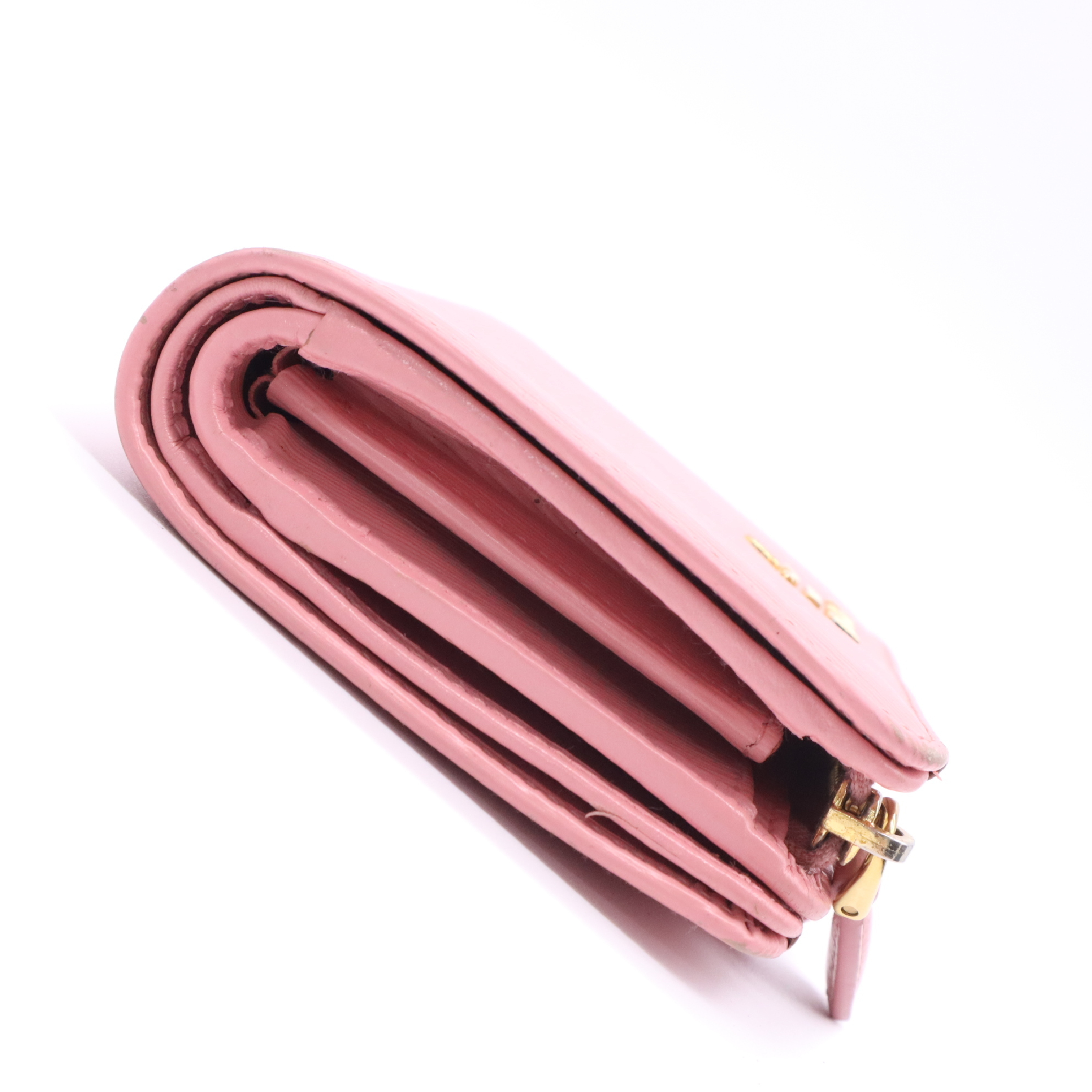 1ML018 Saffiano Leather Compact Wallet, Pink, with Box. — view 3