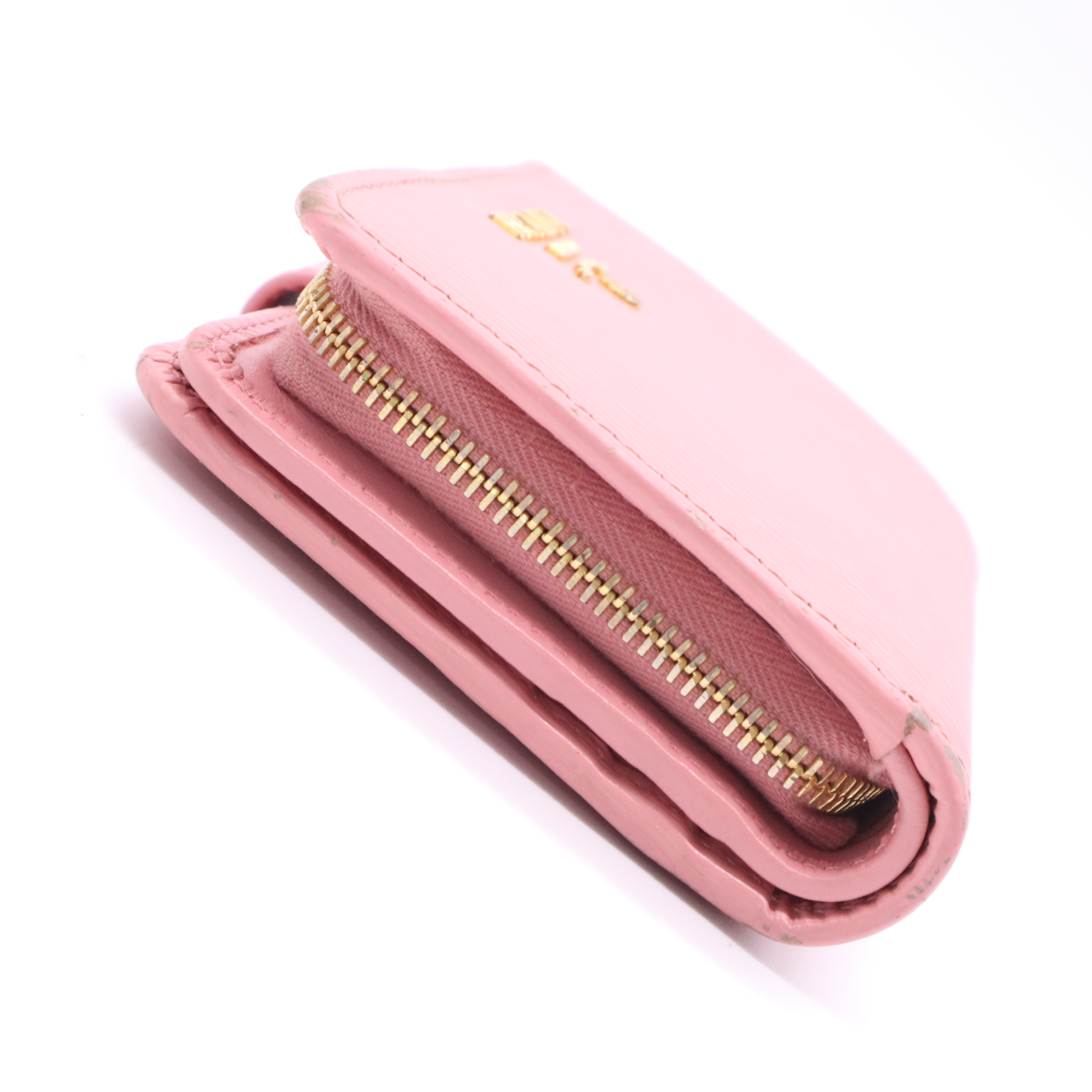 1ML018 Saffiano Leather Compact Wallet, Pink, with Box. — view 4