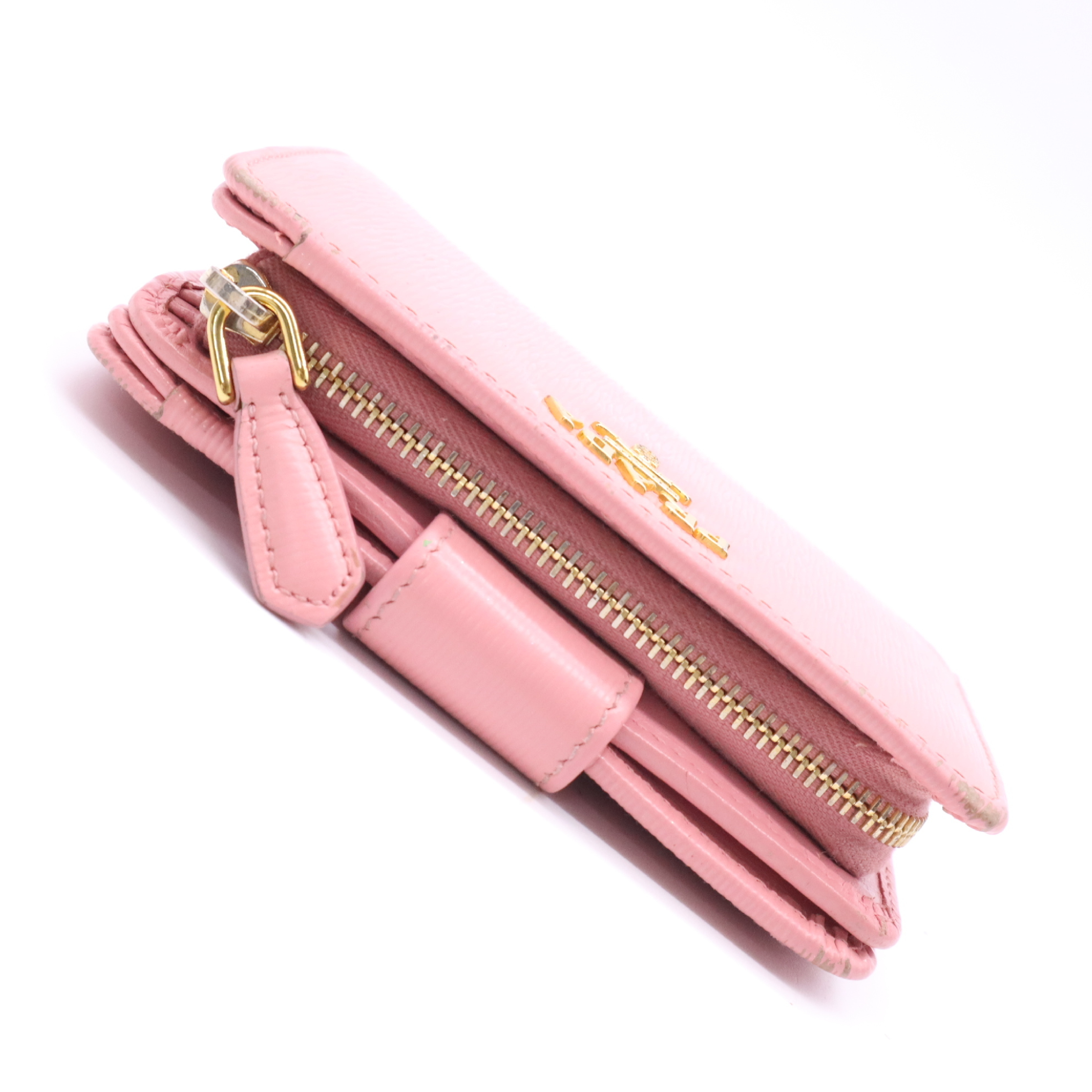 1ML018 Saffiano Leather Compact Wallet, Pink, with Box. — view 5
