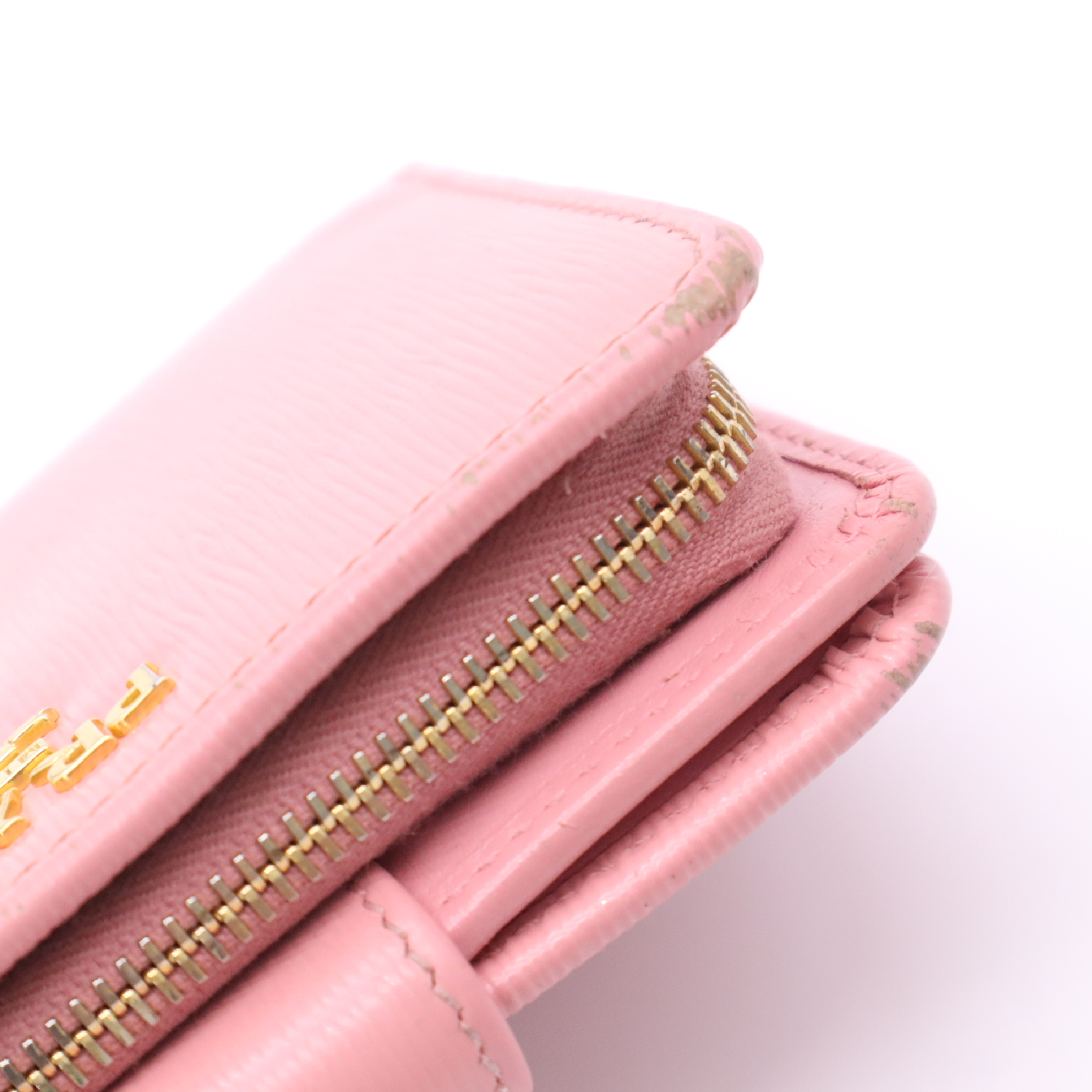 1ML018 Saffiano Leather Compact Wallet, Pink, with Box. — view 7