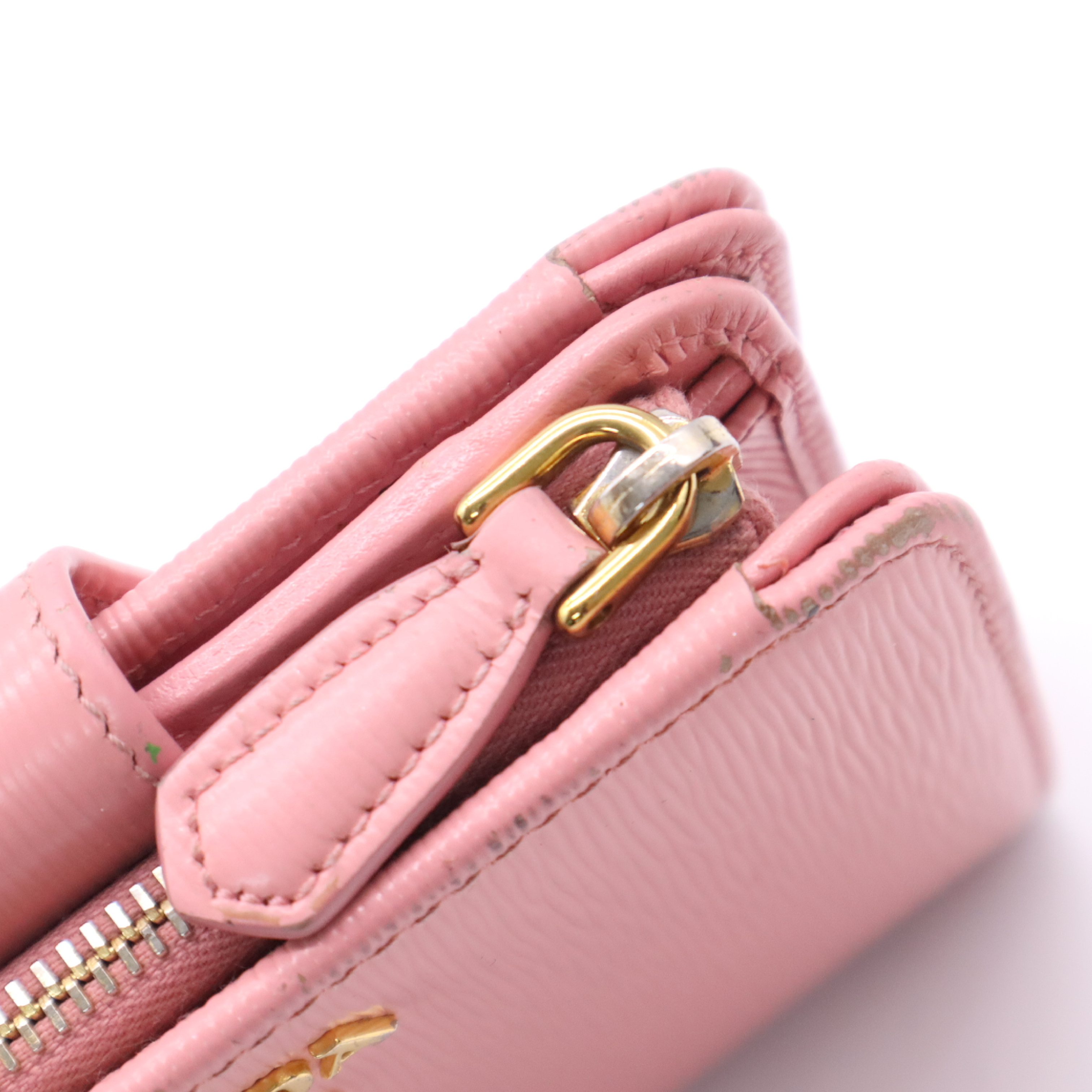 1ML018 Saffiano Leather Compact Wallet, Pink, with Box. — view 8