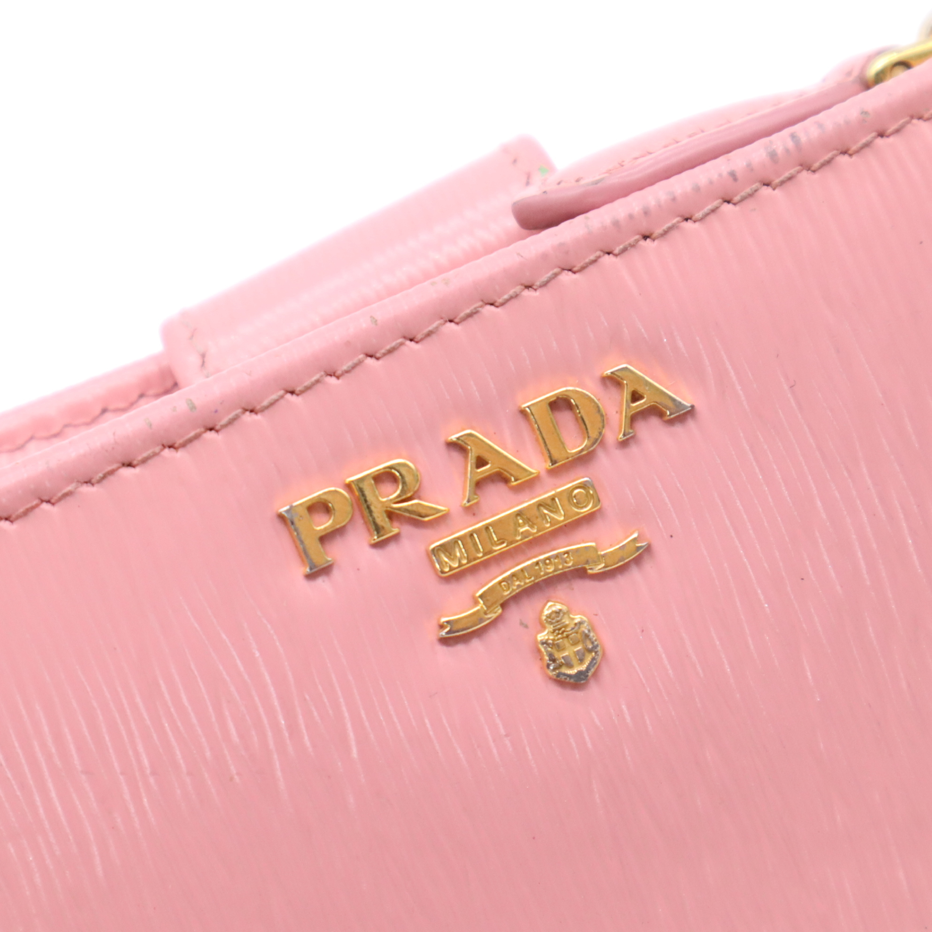 1ML018 Saffiano Leather Compact Wallet, Pink, with Box. — view 9