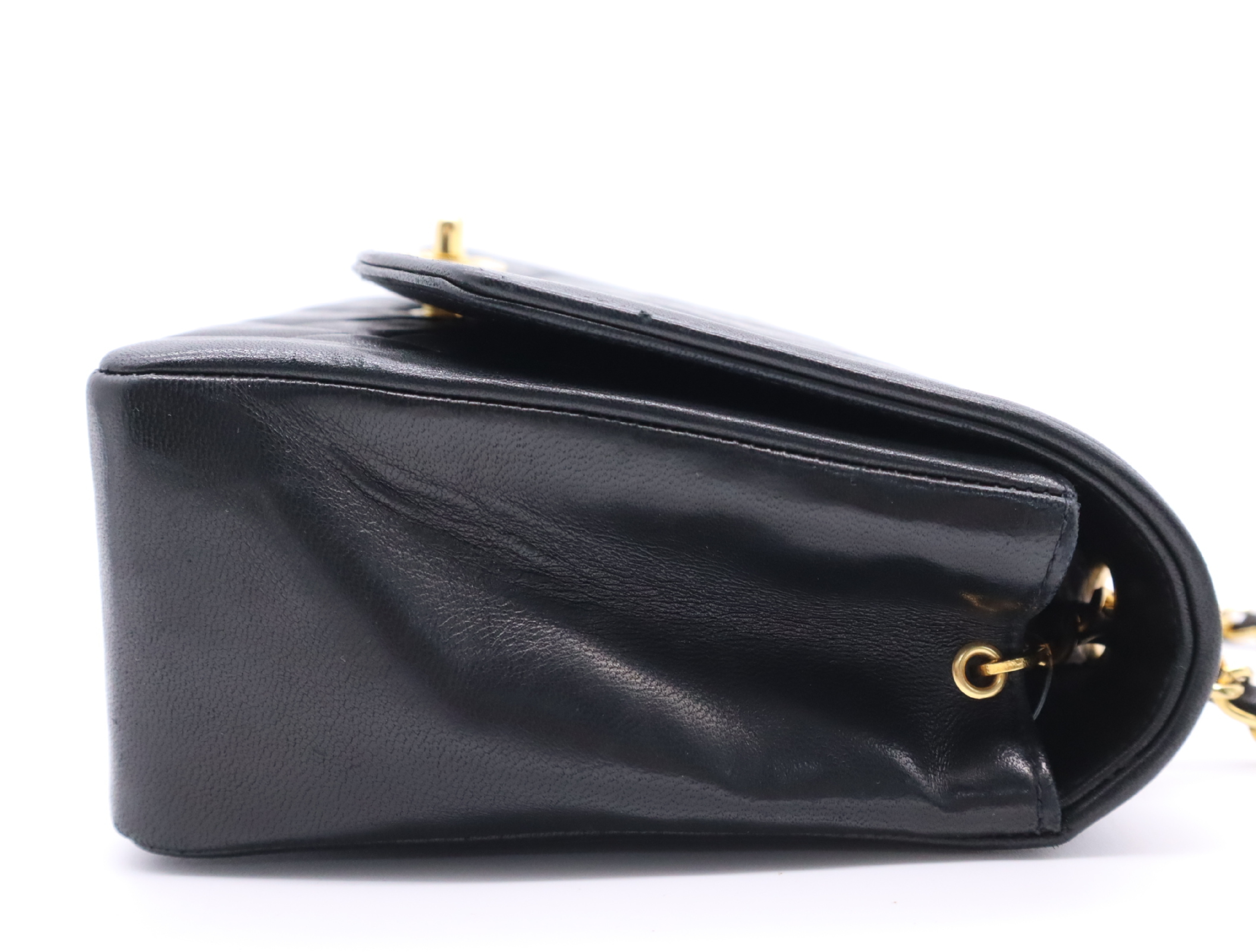 Lambskin Matelassé Diana 25 Shoulder Bag with Small Flap and Small Chain, Gold Hardware, Black, with Guarantee Card, Dust Bag, and Seal, 17170266 — view 5