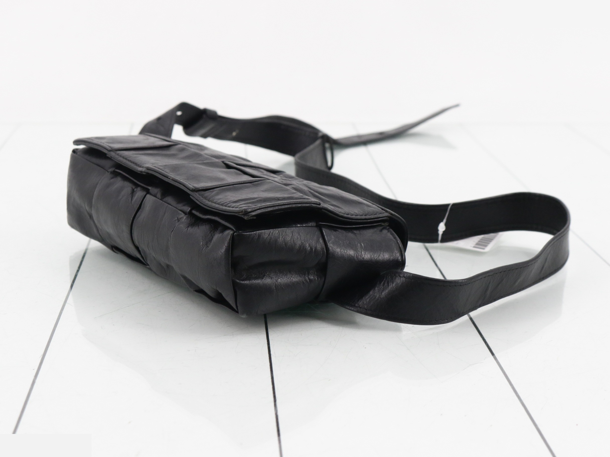 Cassette Leather Shoulder Bag, Black — view 6