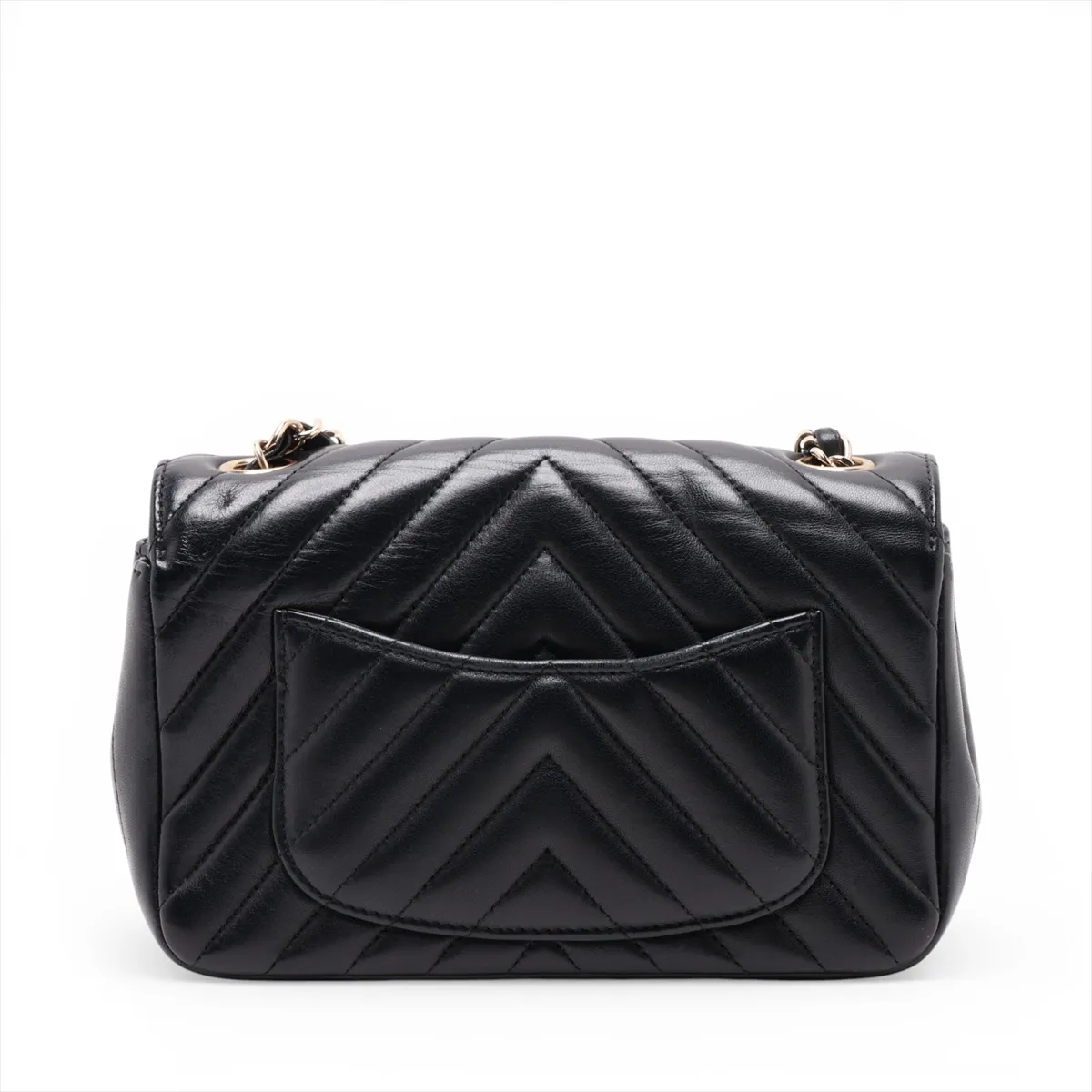 Chevron Lambskin Single Flap Single Chain Bag, V-stitch, Black, Silver Hardware, 24180288, Serial Number 24 — view 2