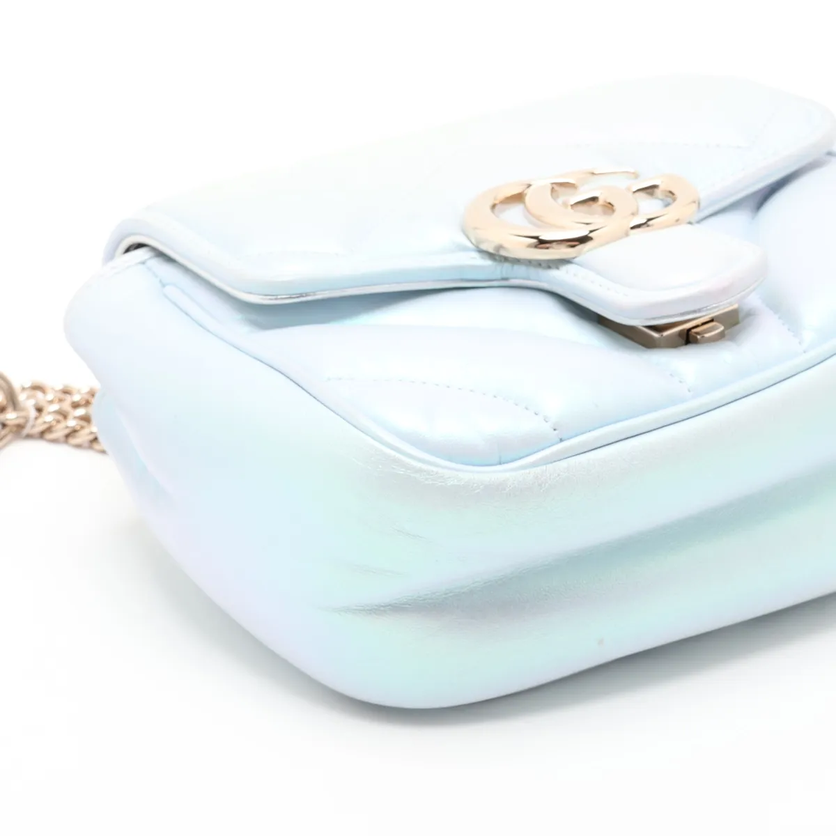 GG Marmont Leather Chain Shoulder Bag, Blue x Aurora, 739682 — view 4