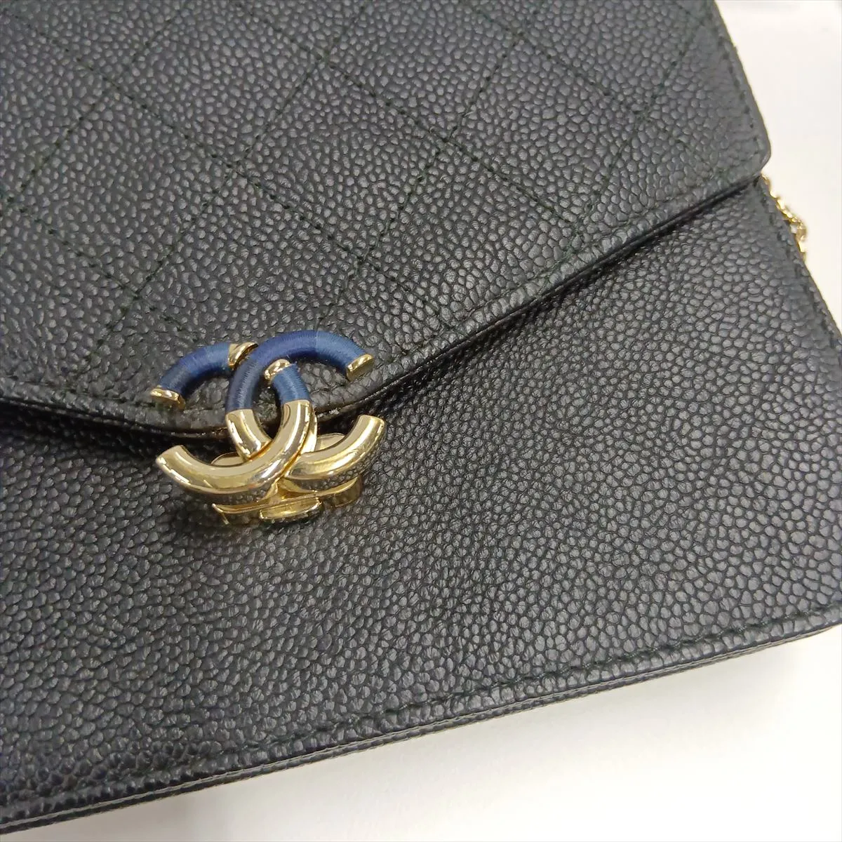 Half Coco Mark Caviar Skin Chain Shoulder Bag, Black with Gold Hardware, 25115676, Serial Number 25 — view 11