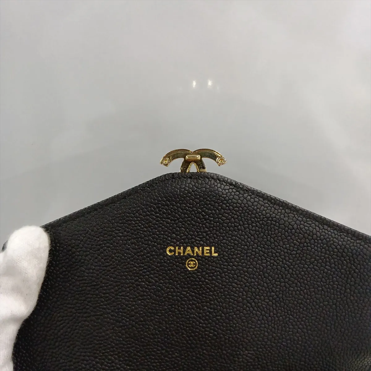 Half Coco Mark Caviar Skin Chain Shoulder Bag, Black with Gold Hardware, 25115676, Serial Number 25 — view 12
