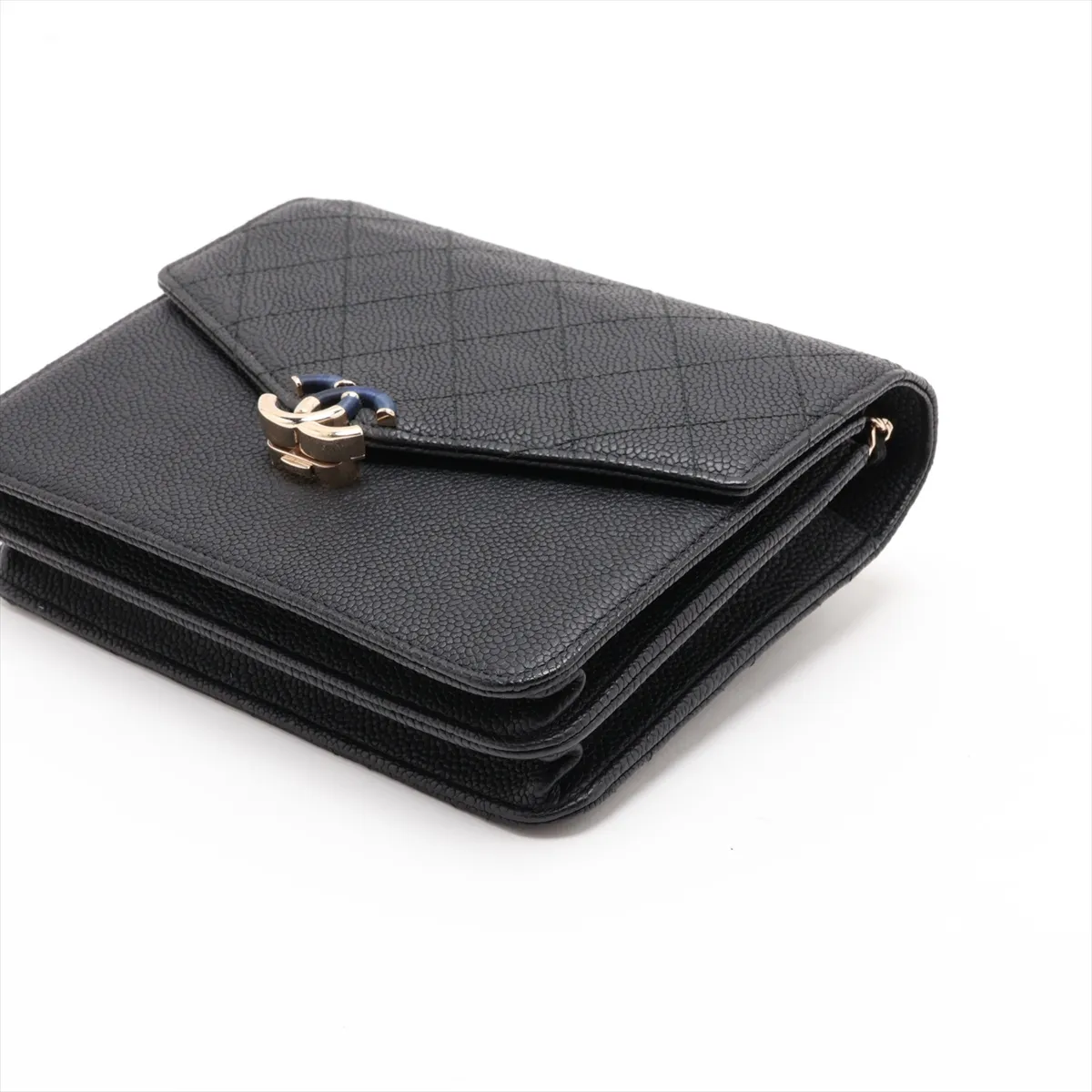 Half Coco Mark Caviar Skin Chain Shoulder Bag, Black with Gold Hardware, 25115676, Serial Number 25 — view 3