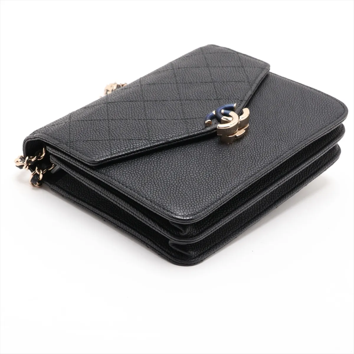 Half Coco Mark Caviar Skin Chain Shoulder Bag, Black with Gold Hardware, 25115676, Serial Number 25 — view 4