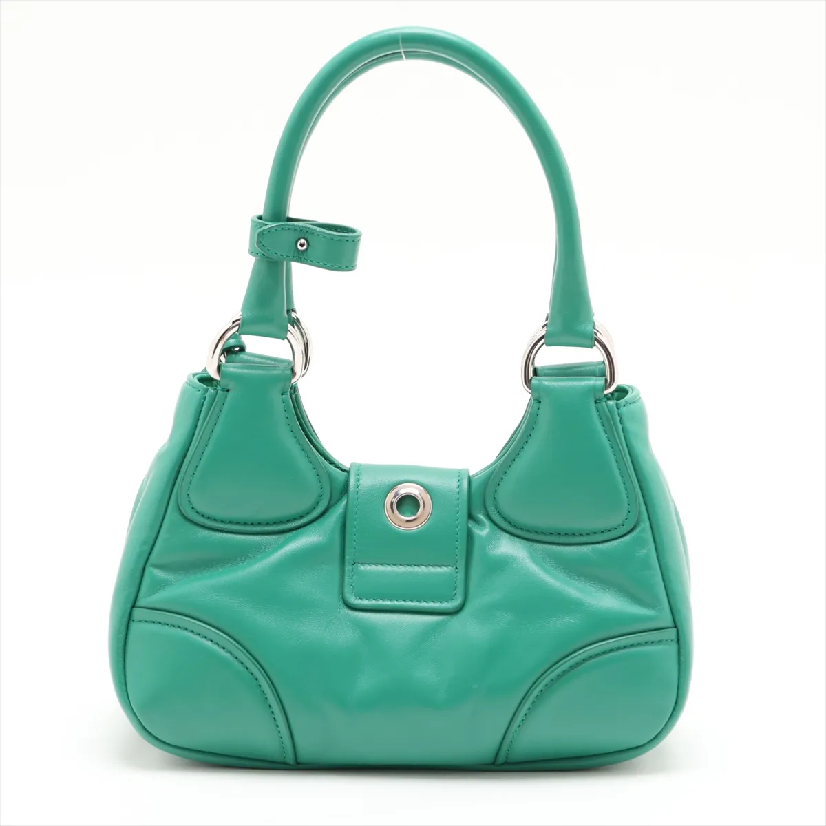 Nappa Soft Moon Leather 2-Way Handbag, Green — view 2