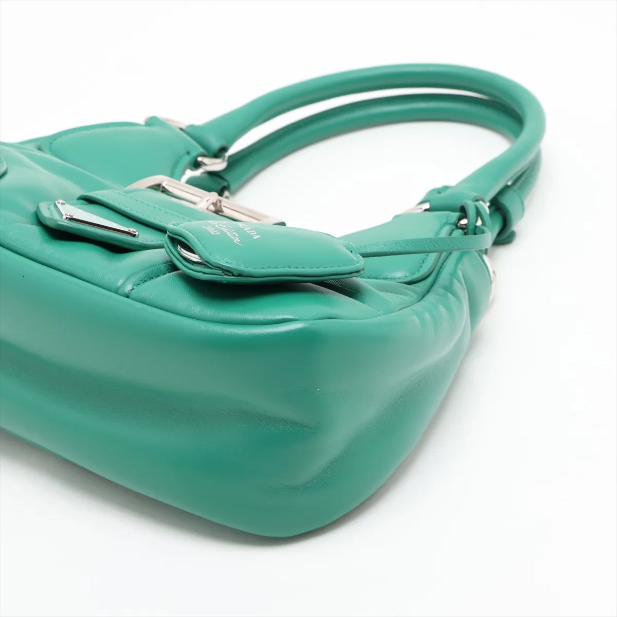 Nappa Soft Moon Leather 2-Way Handbag, Green — view 3