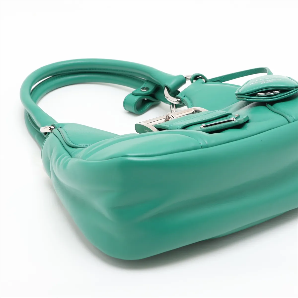 Nappa Soft Moon Leather 2-Way Handbag, Green — view 4