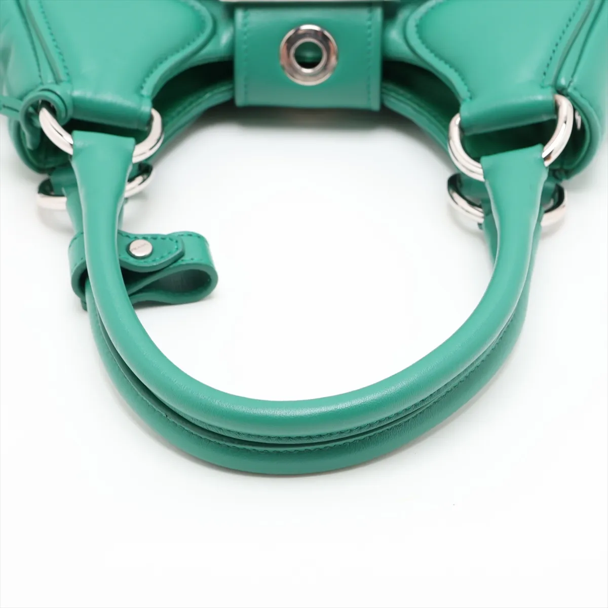 Nappa Soft Moon Leather 2-Way Handbag, Green — view 5