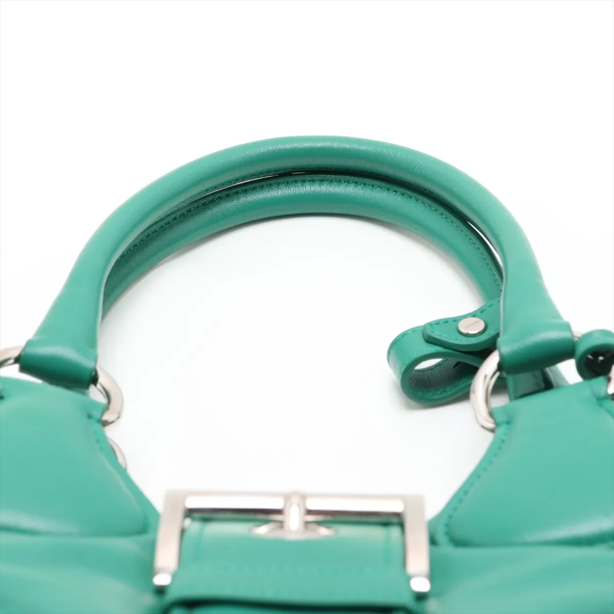 Nappa Soft Moon Leather 2-Way Handbag, Green — view 6