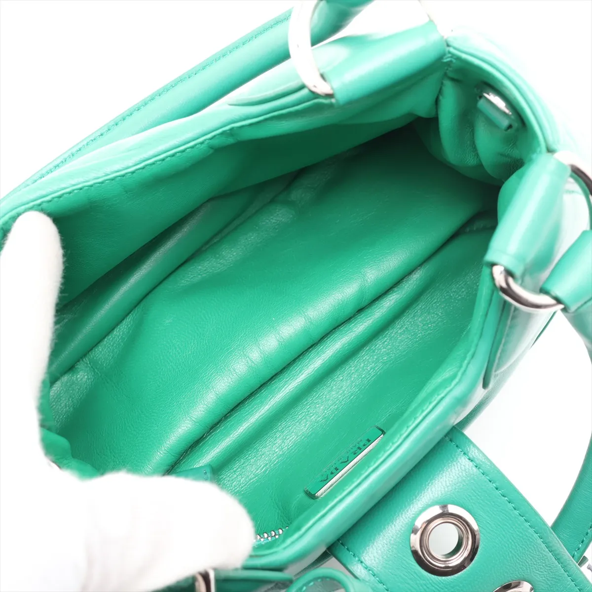 Nappa Soft Moon Leather 2-Way Handbag, Green — view 8