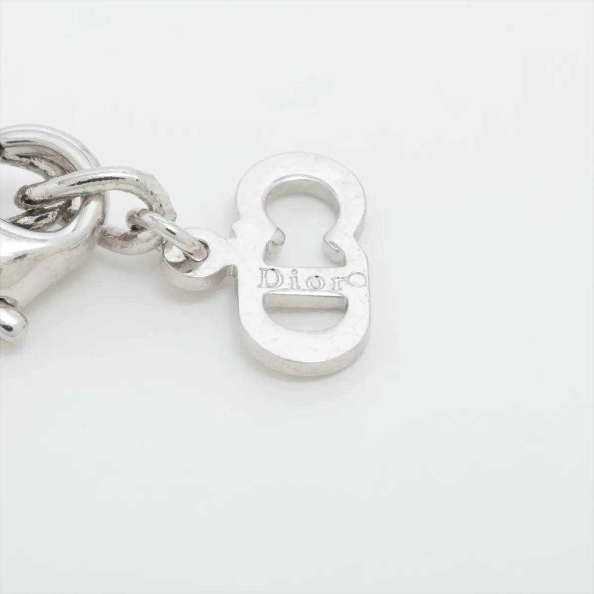 CD logo necklace, metal, silver. Shows signs of wear, — view 4
