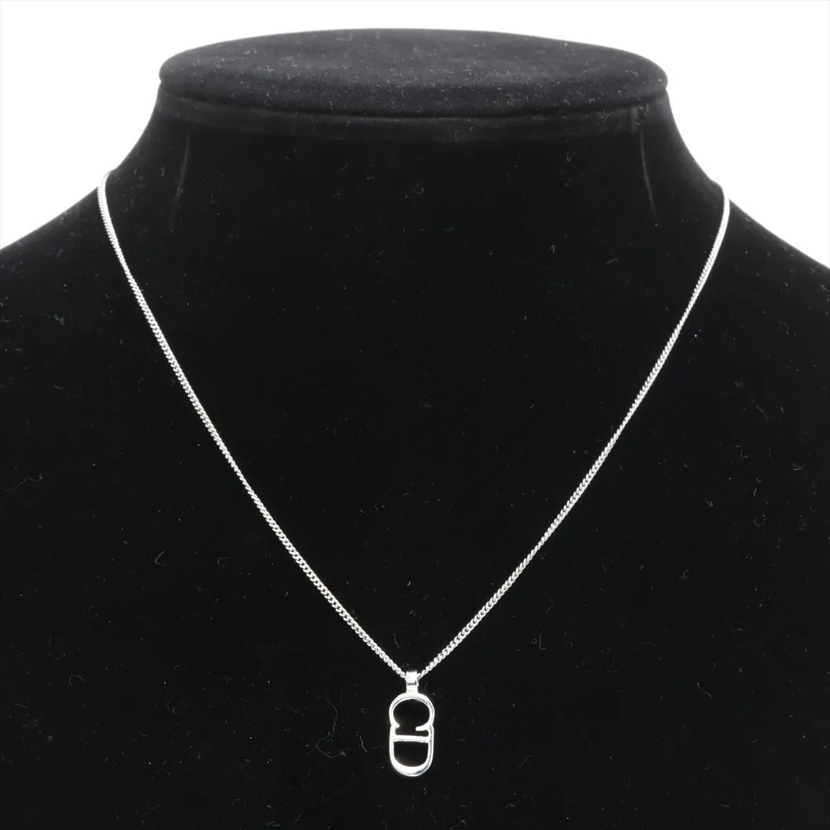CD logo necklace, metal, silver. Shows signs of wear, — view 5