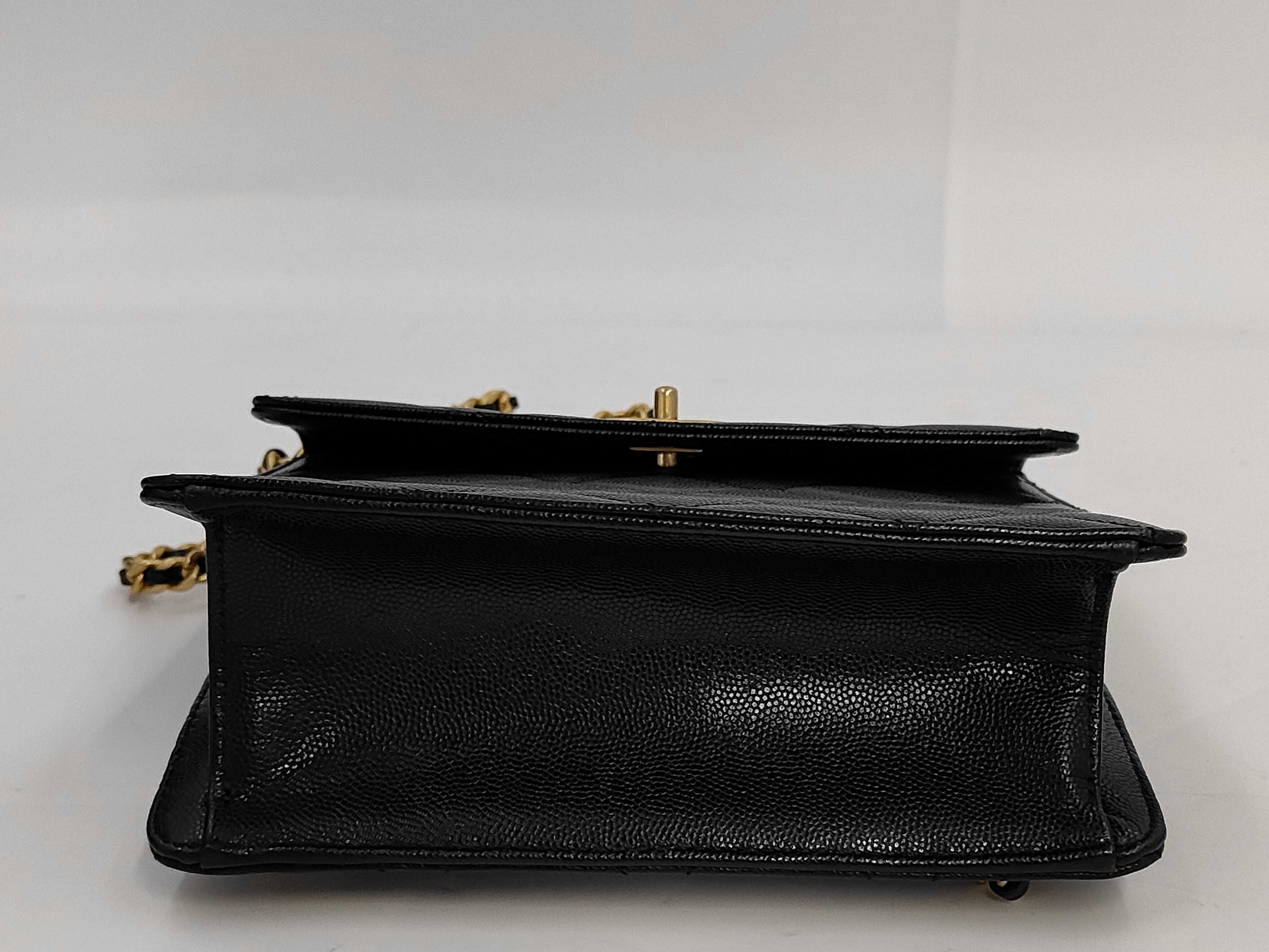 Matelassé Caviar Skin Chain-Around Backpack with Gold Hardware and Serial Number Plate, Black Shoulder Bag — view 4